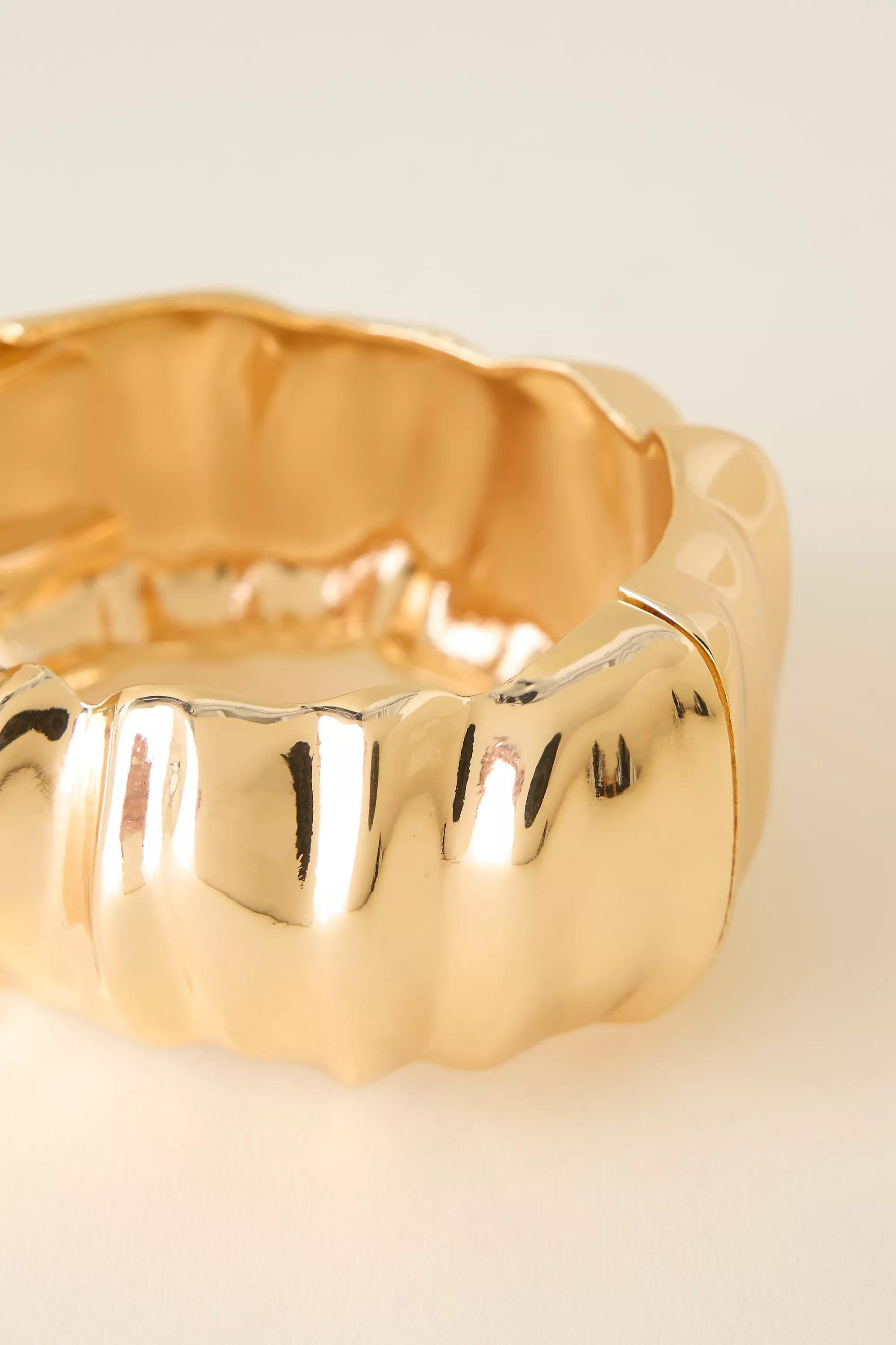 Hammered Bangle Bracelet, Gold, A501_0070, large image number 2