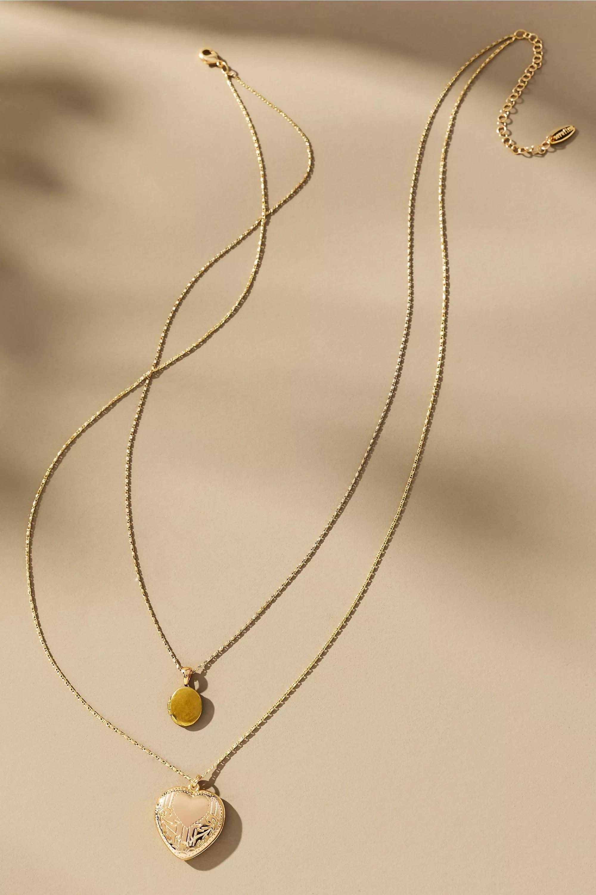 Layered Heart Charm Necklace, Silver, A501_0070, large image number 1