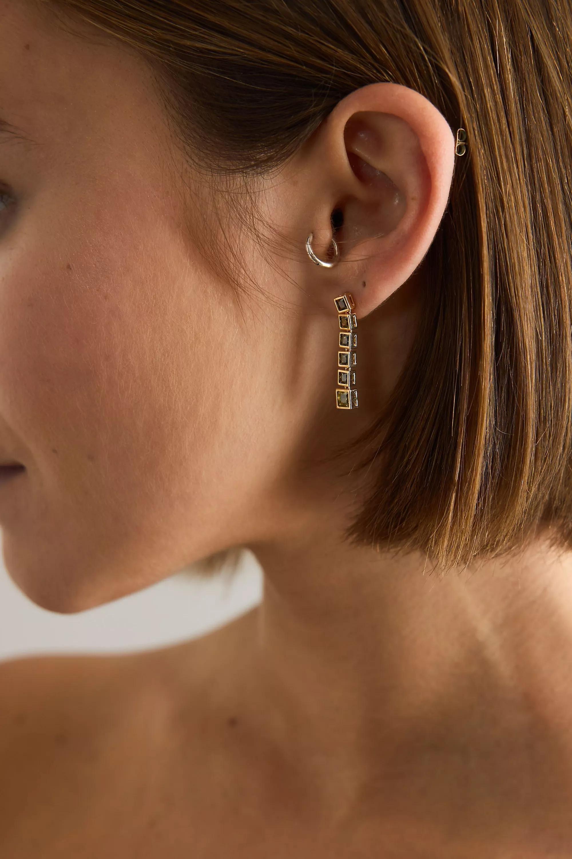 By Maeve Square Glam Drop Earrings, Green, A501_0030, large image number 0