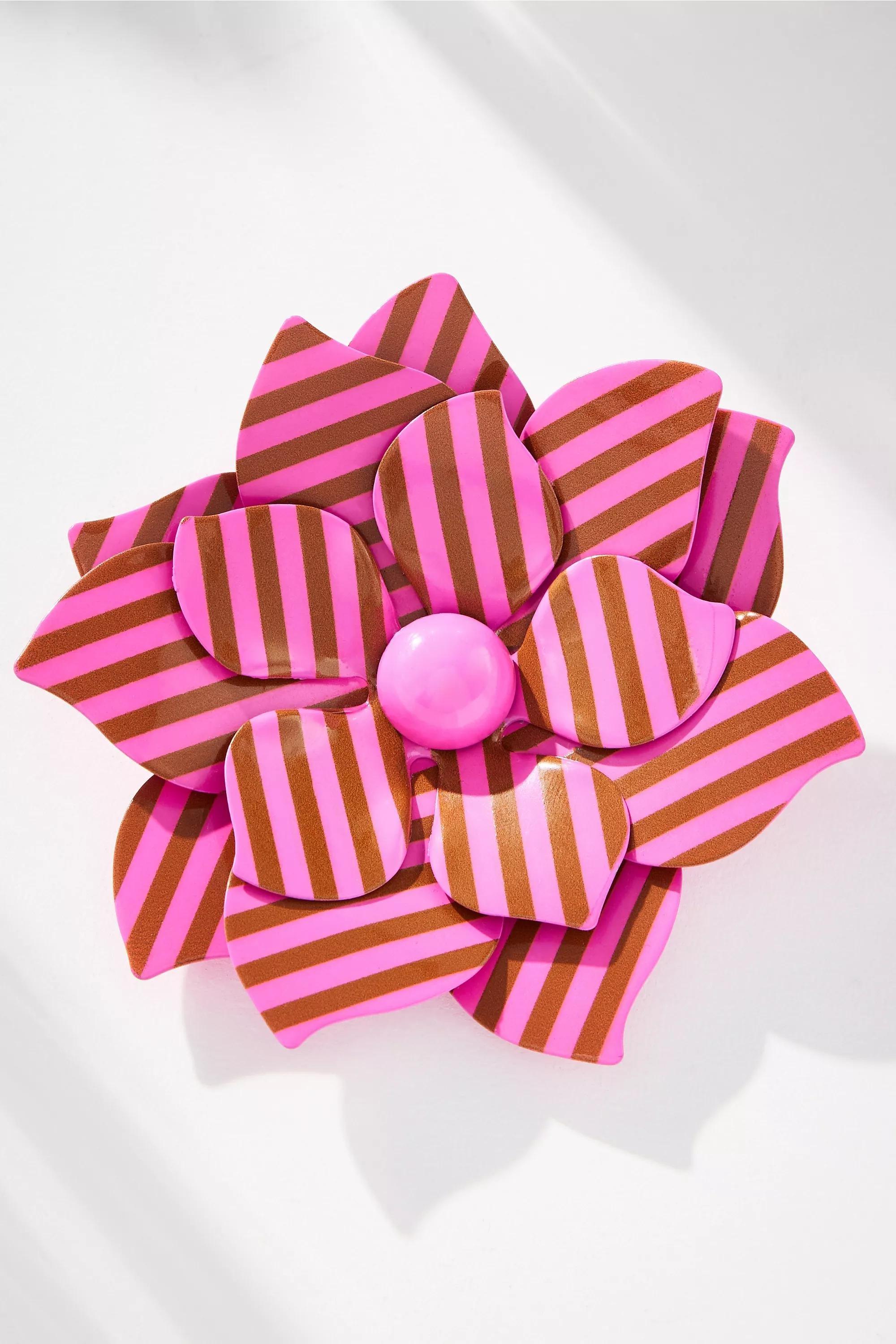 Pink Pinstripe Floral Brooch, Pink, A501_0266, large image number 0