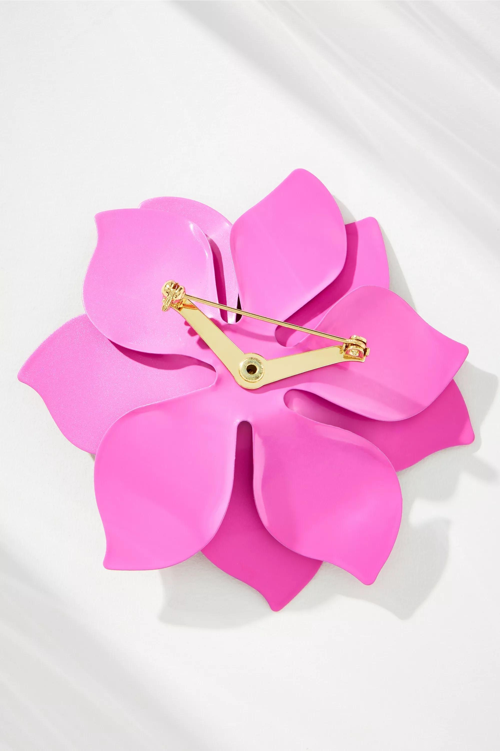 Pink Pinstripe Floral Brooch, Pink, A501_0266, large image number 1
