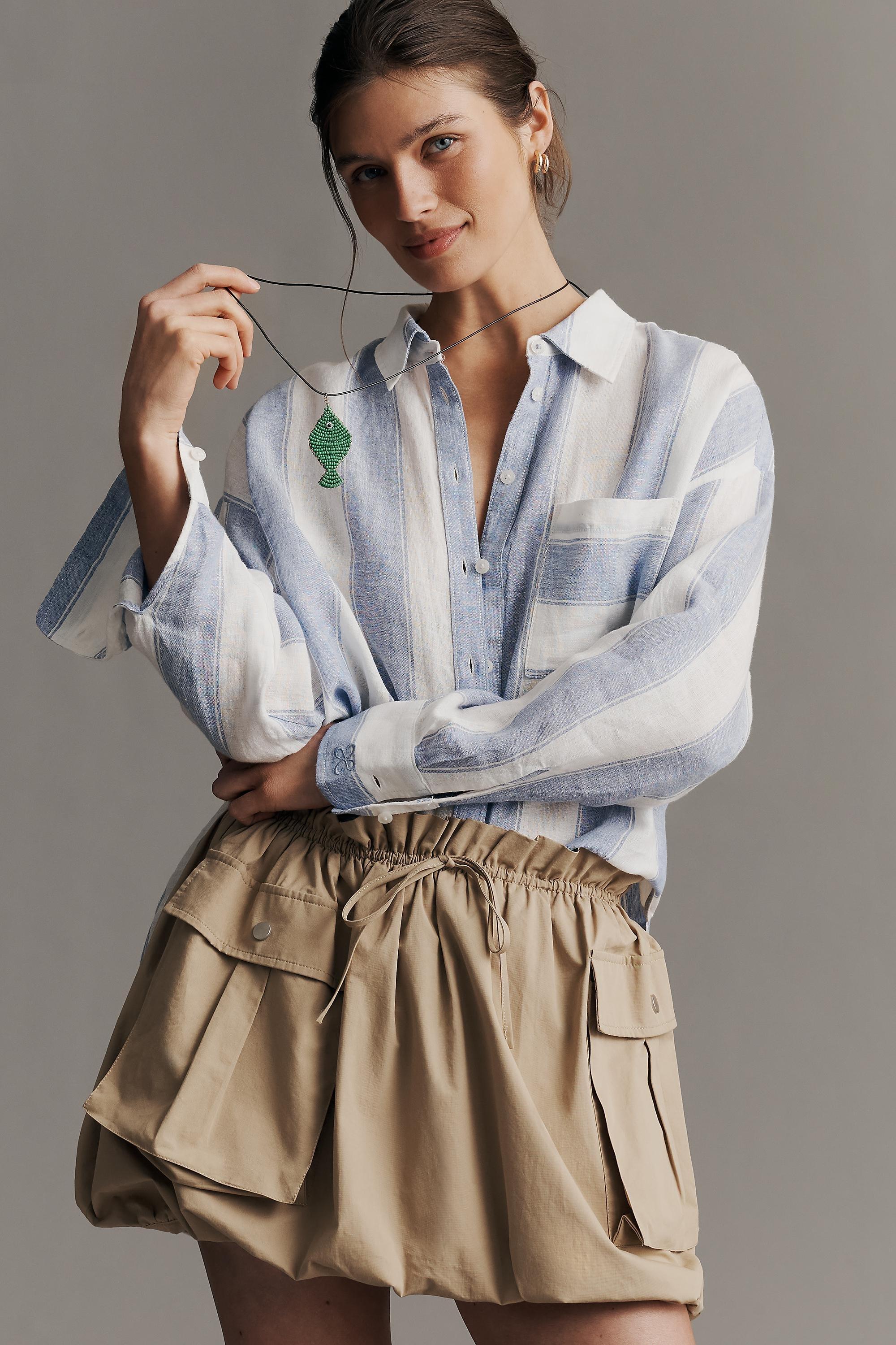 The Bennet Linen Button-Down Shirt By Maeve, Blue, A501_0546, large image number 0