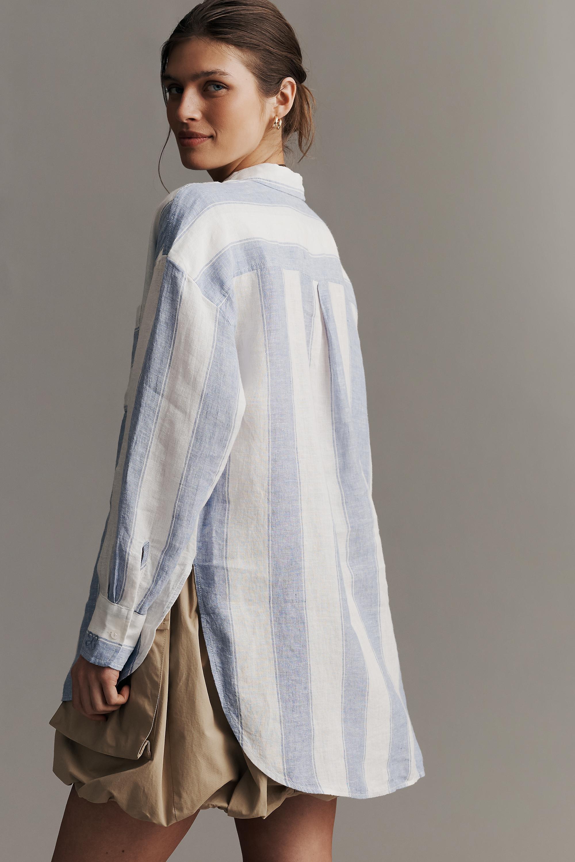 The Bennet Linen Button-Down Shirt By Maeve, Blue, A501_0546, medium