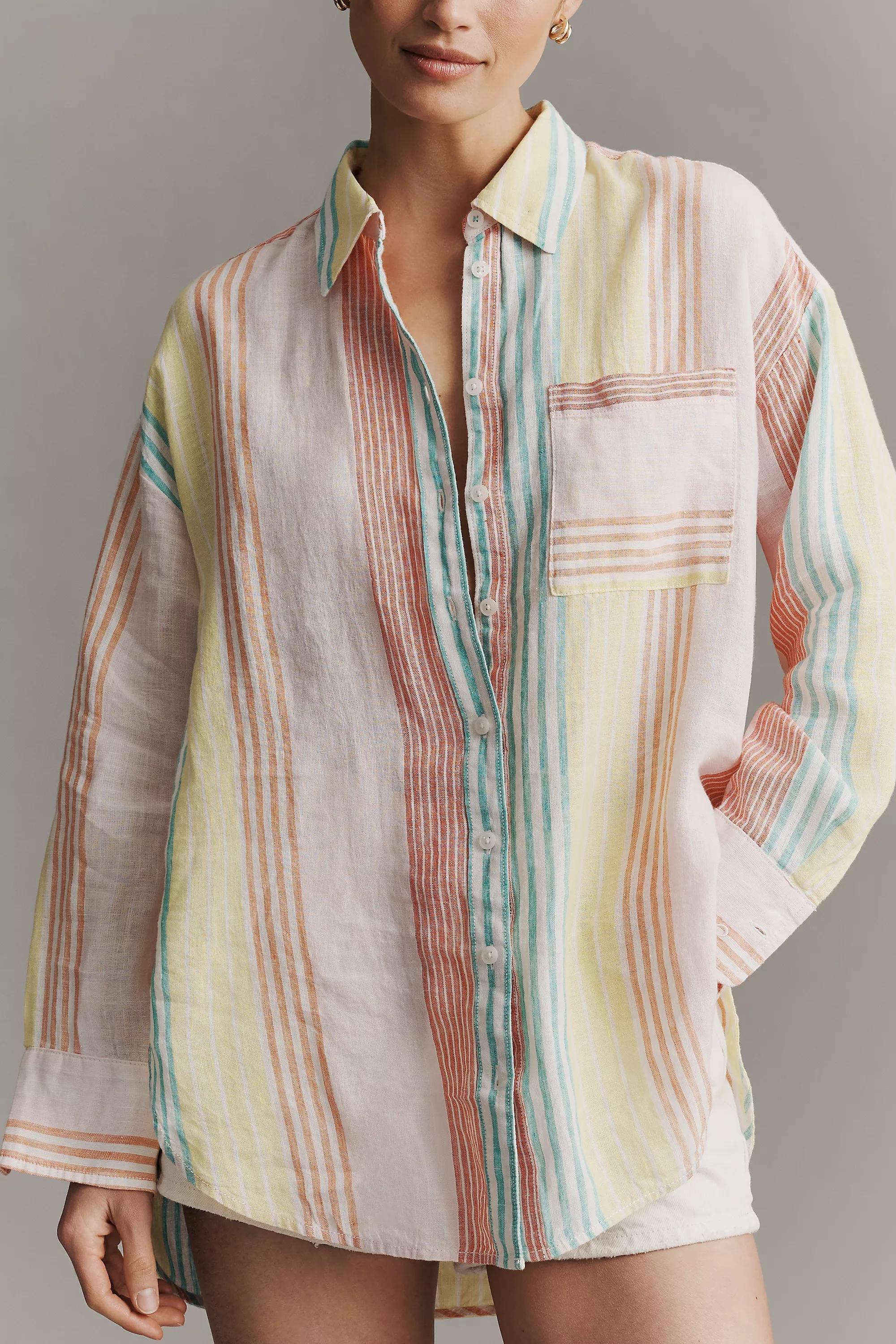 By Maeve The Bennet Linen Button-Down Shirt, Multicolour, A501_0552, medium