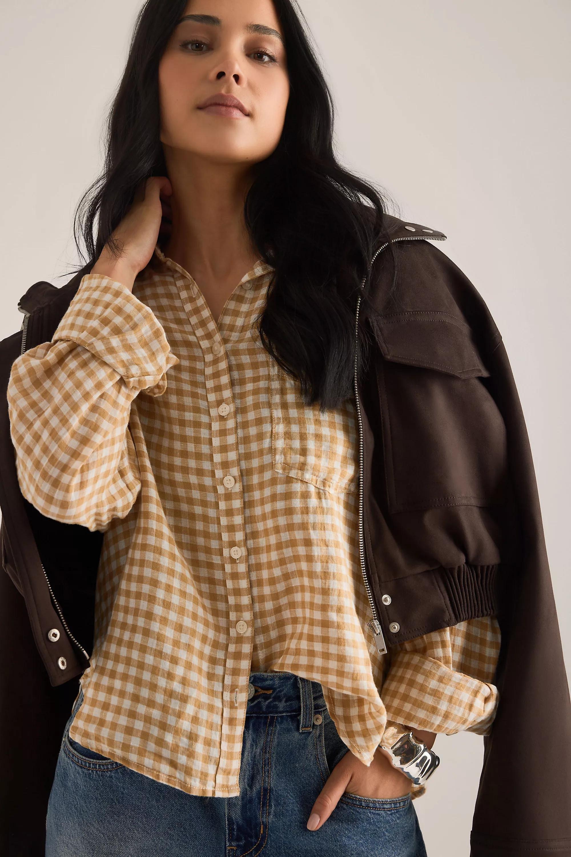 By Maeve The Shrunken Linen Bennet Button-Down Shirt, Brown, A501_0224, large image number 3