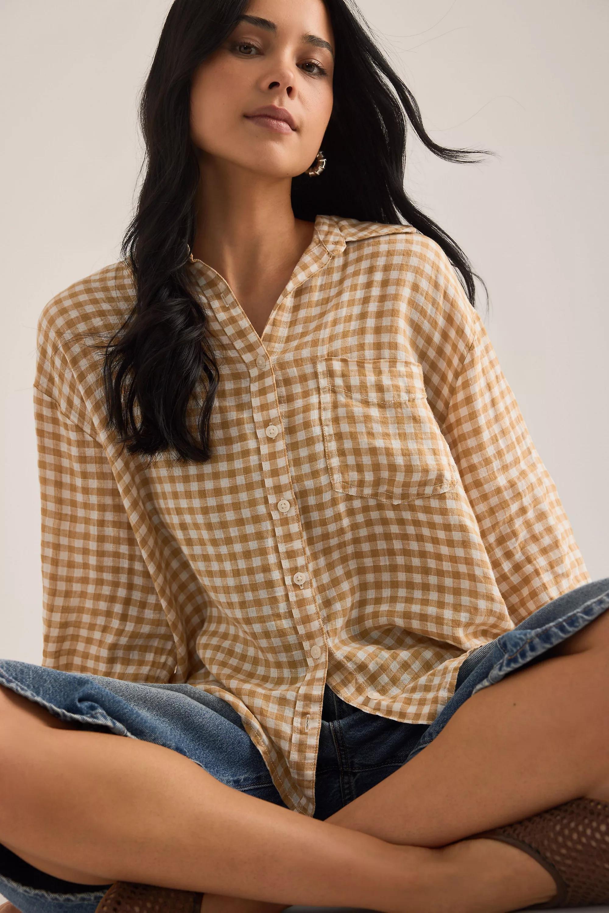 By Maeve The Shrunken Linen Bennet Button-Down Shirt, Brown, A501_0224, large image number 5