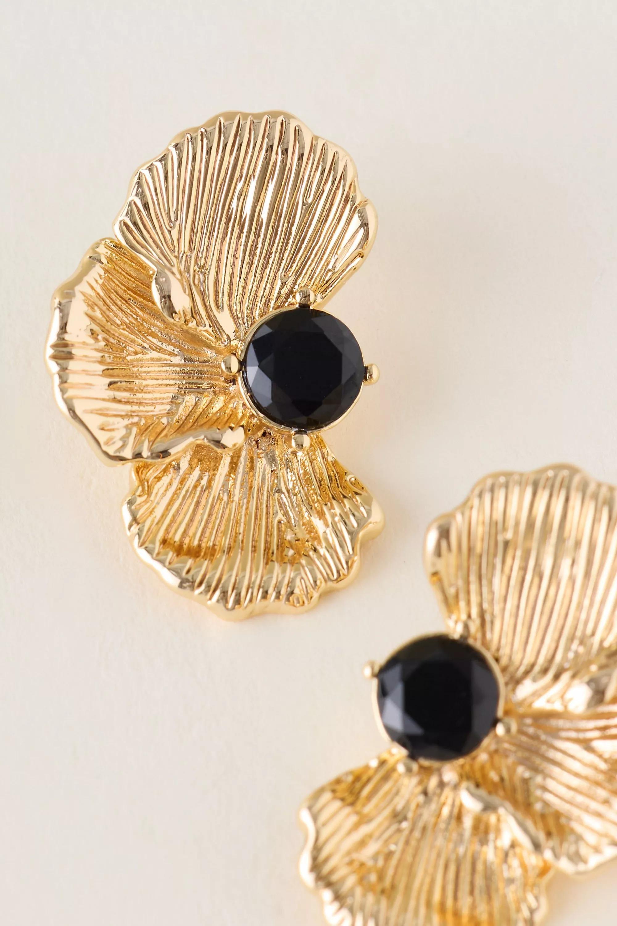 Gold-Plated Floral Molten Post Earrings, A501_0070, large image number 1