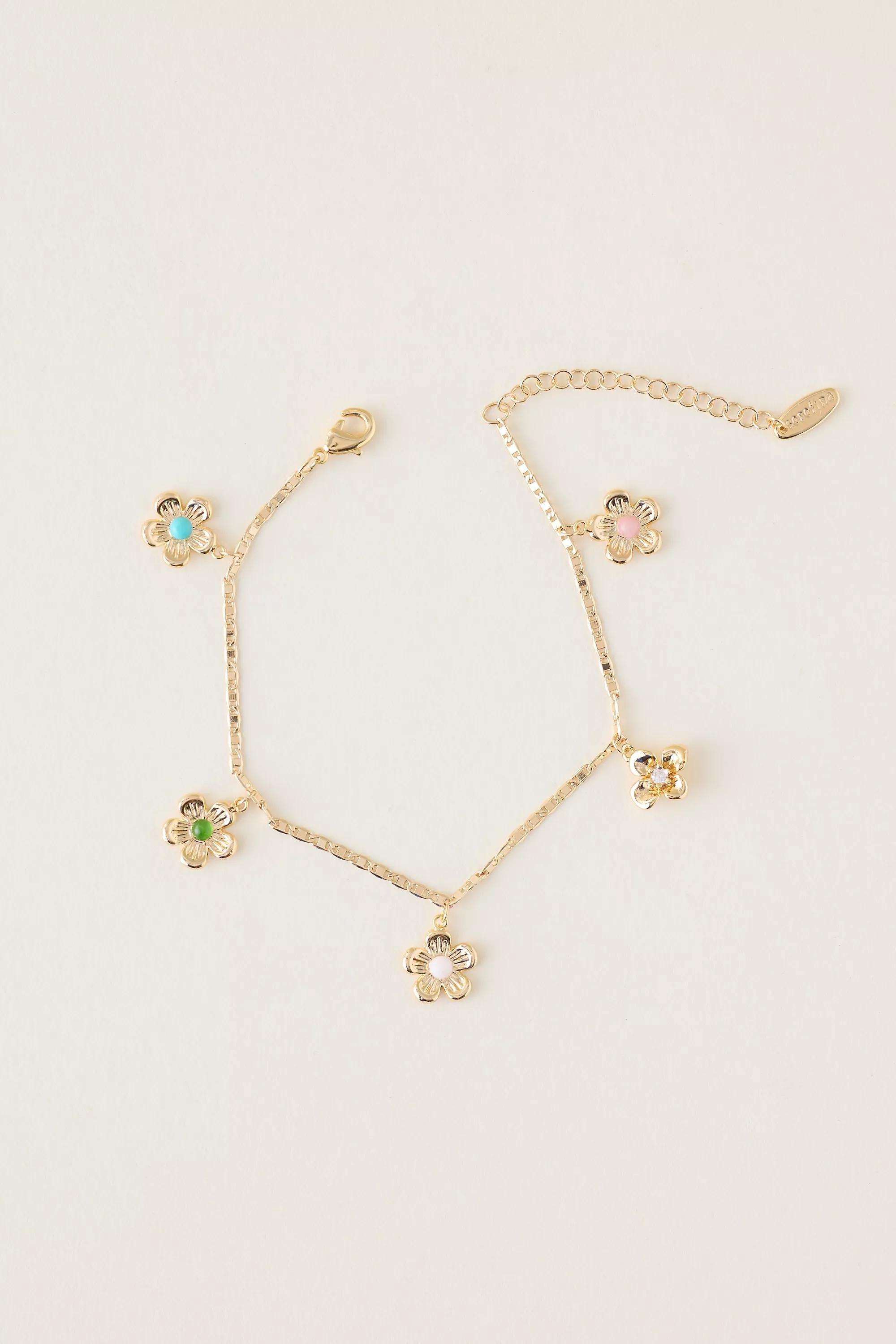 Gold-Plated Floral Daisy Charm Bracelet, Multicolour, A501_0000, large image number 1