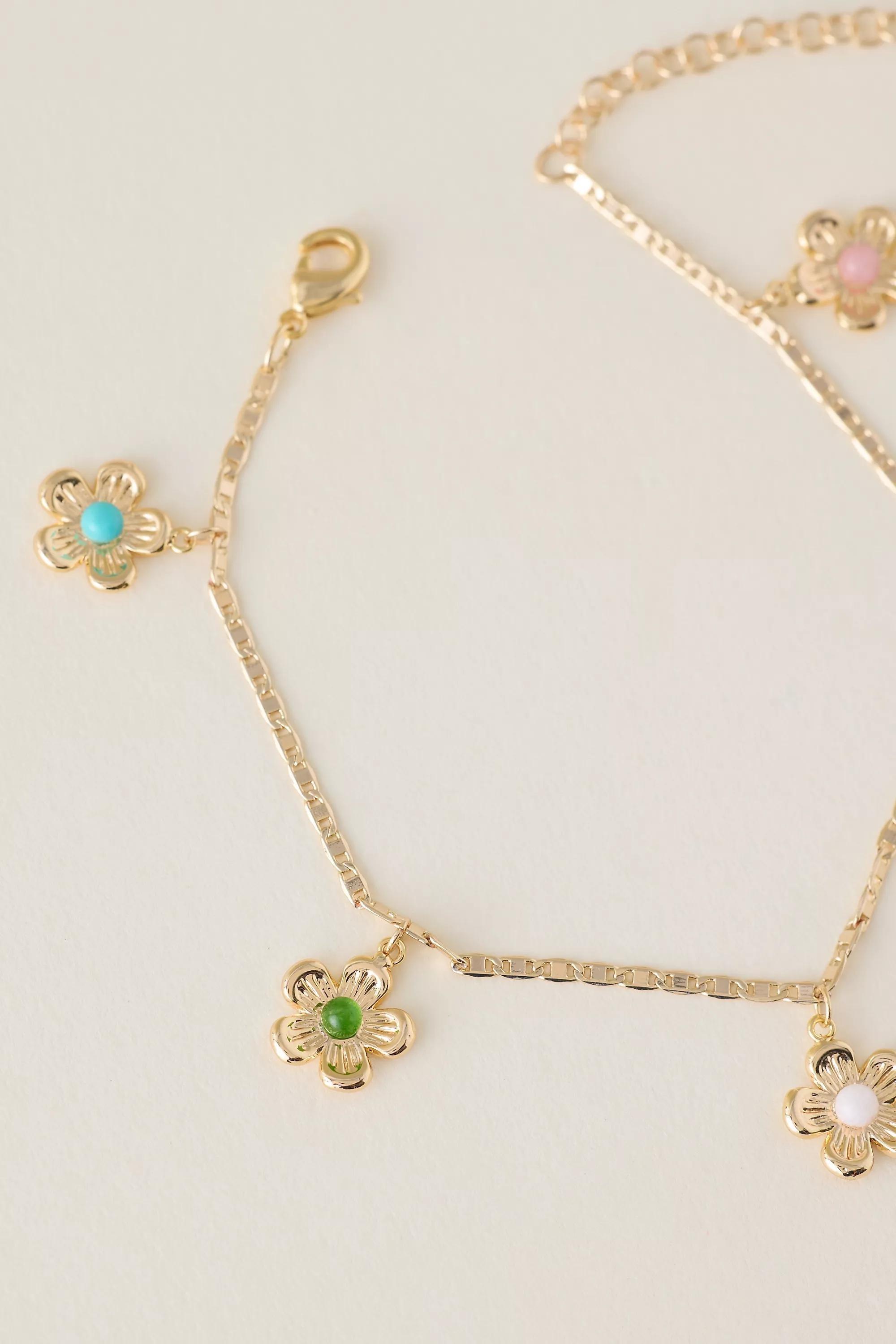 Gold-Plated Floral Daisy Charm Bracelet, Multicolour, A501_0000, large image number 2