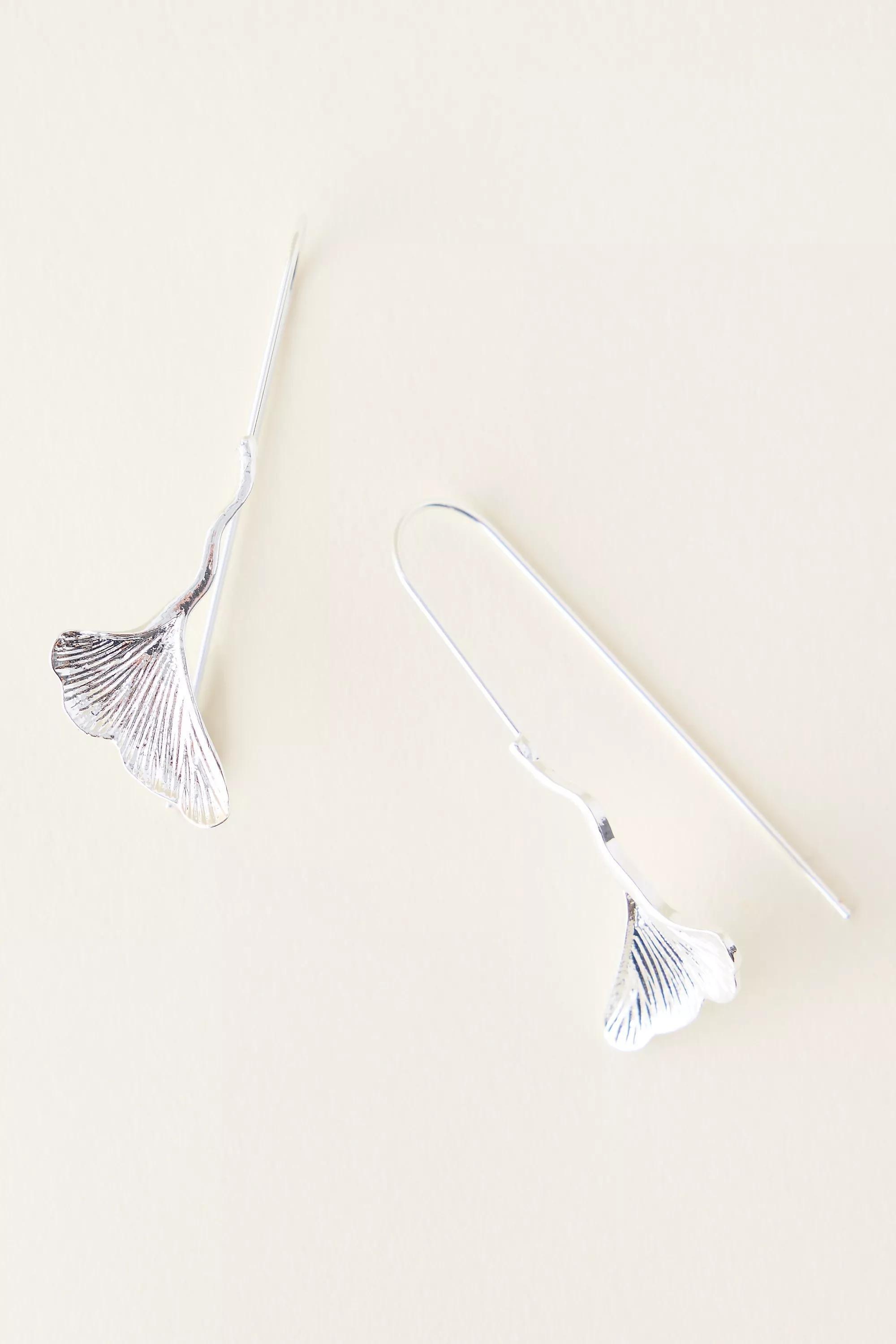 Ginkgo Drop Earrings, Silver, A501_0007, large image number 0