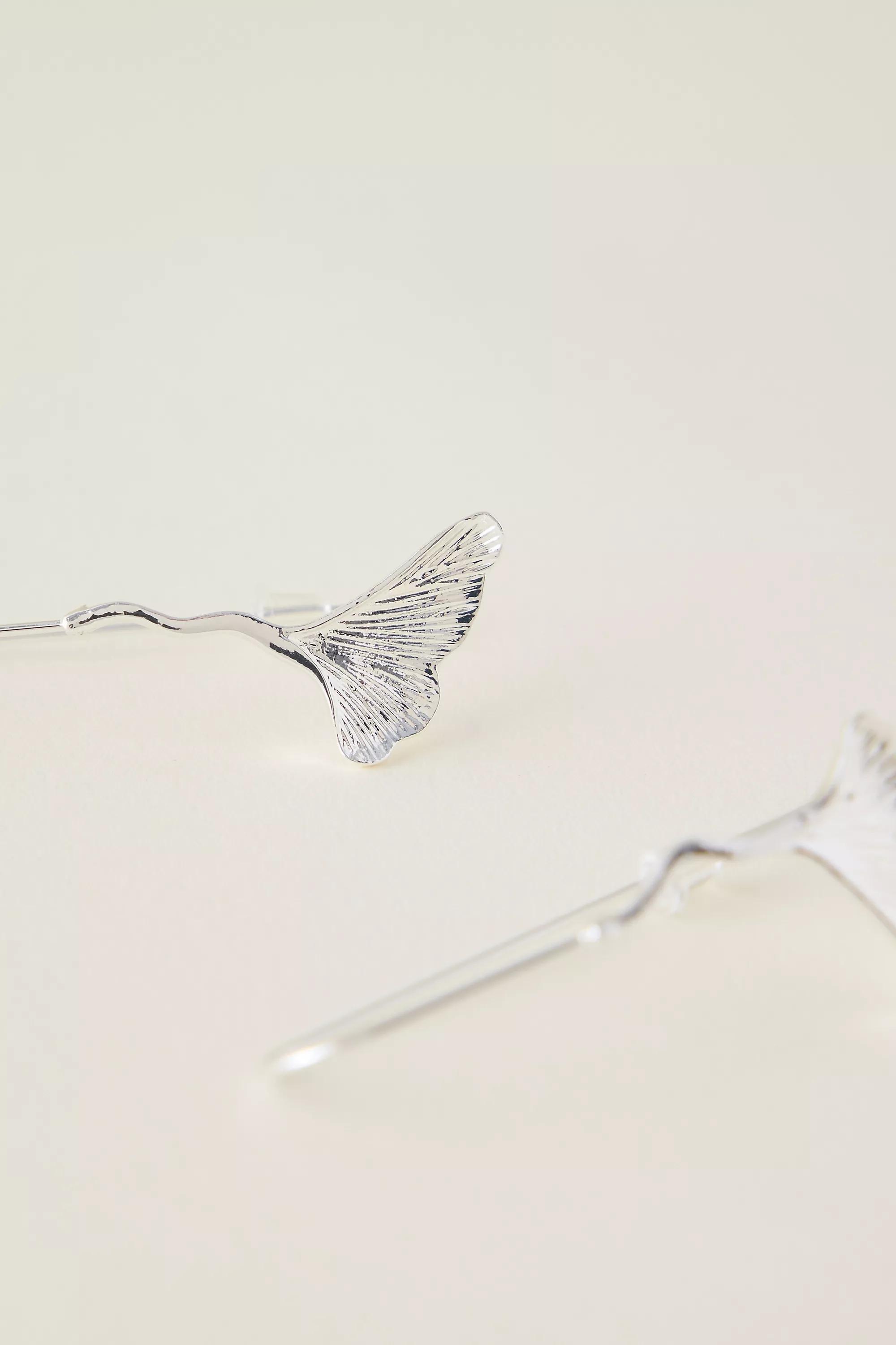 Ginkgo Drop Earrings, Silver, A501_0007, large image number 1