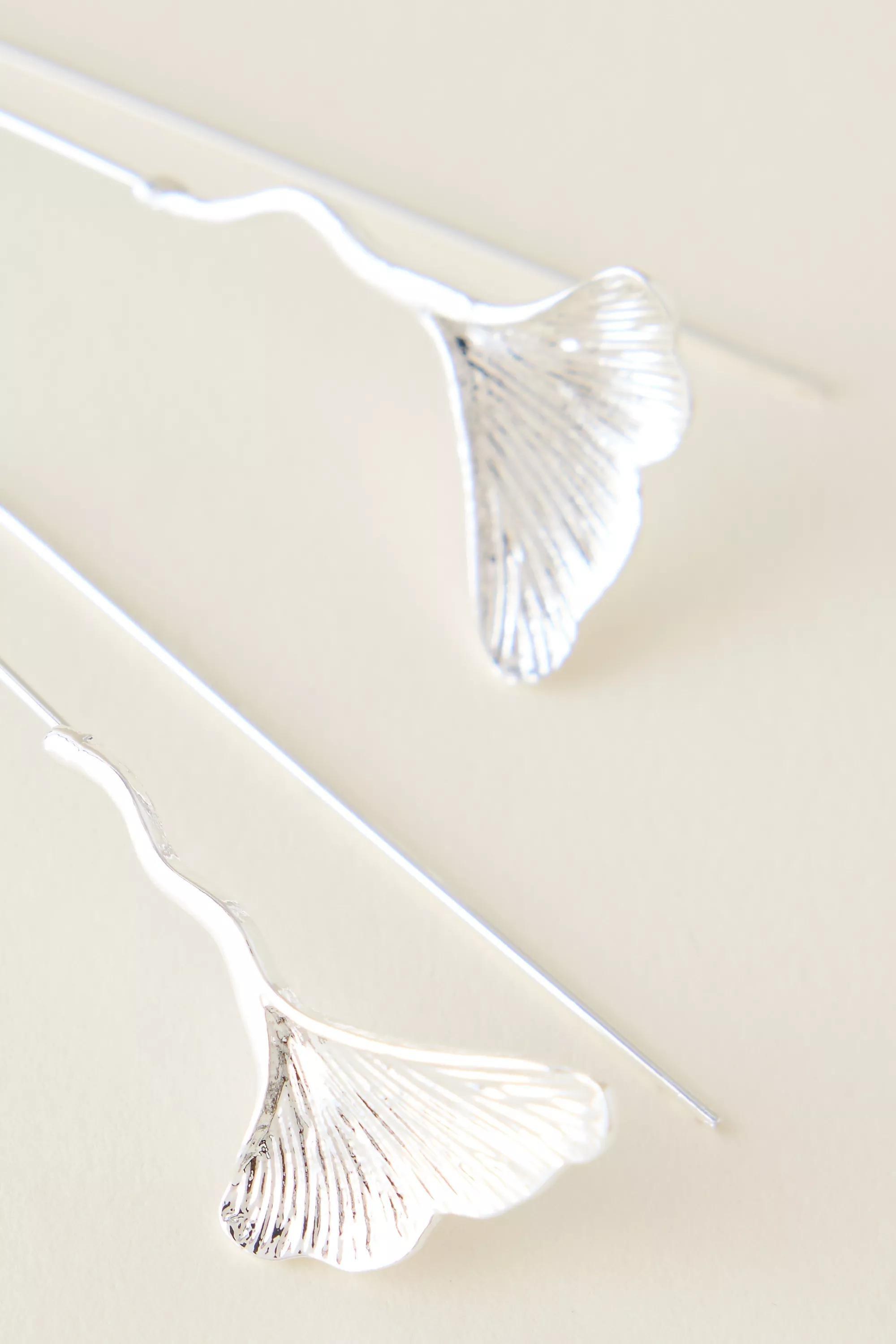 Ginkgo Drop Earrings, Silver, A501_0007, large image number 2