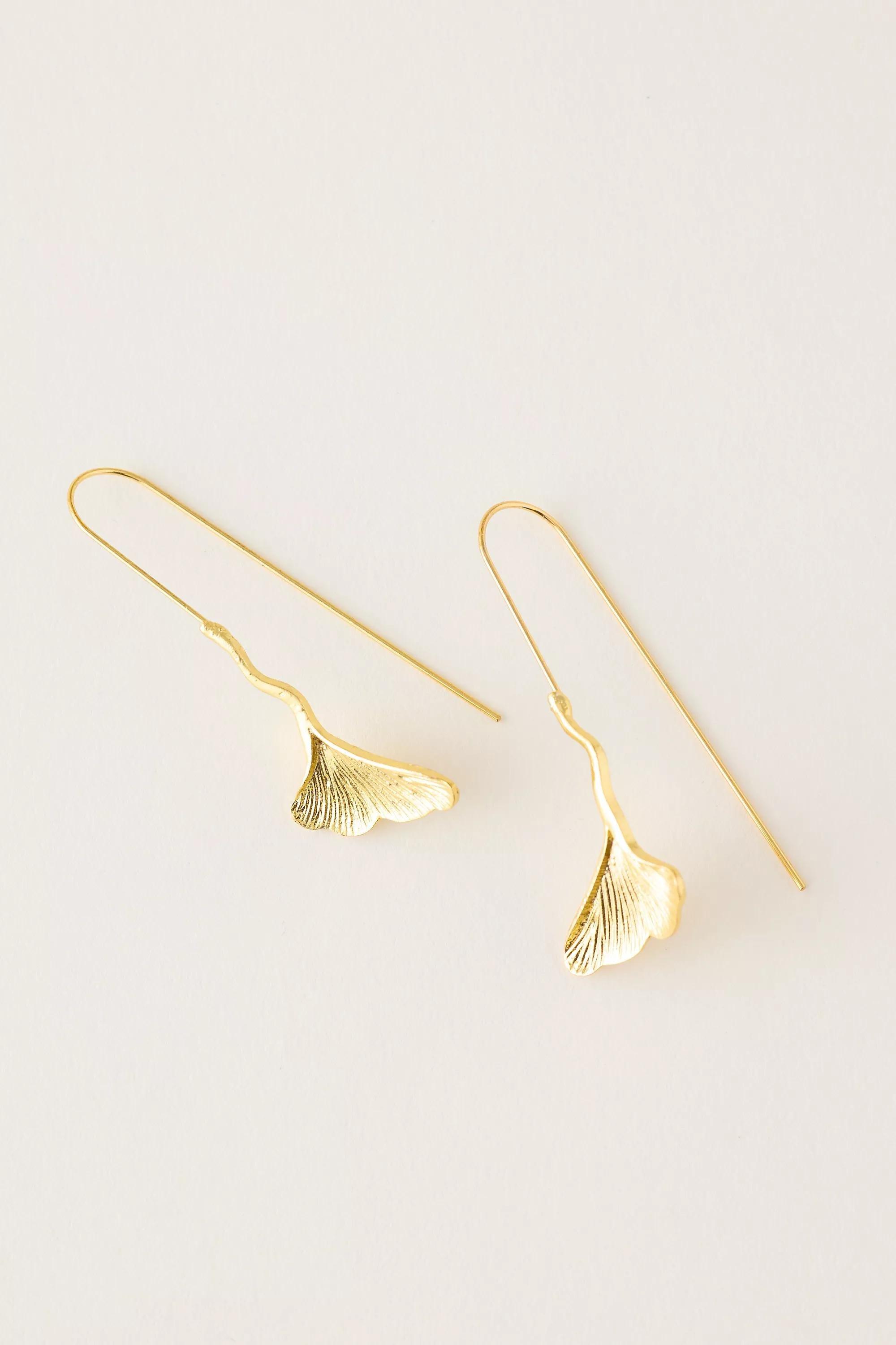 Ginkgo Drop Earrings, Gold, Gold, medium