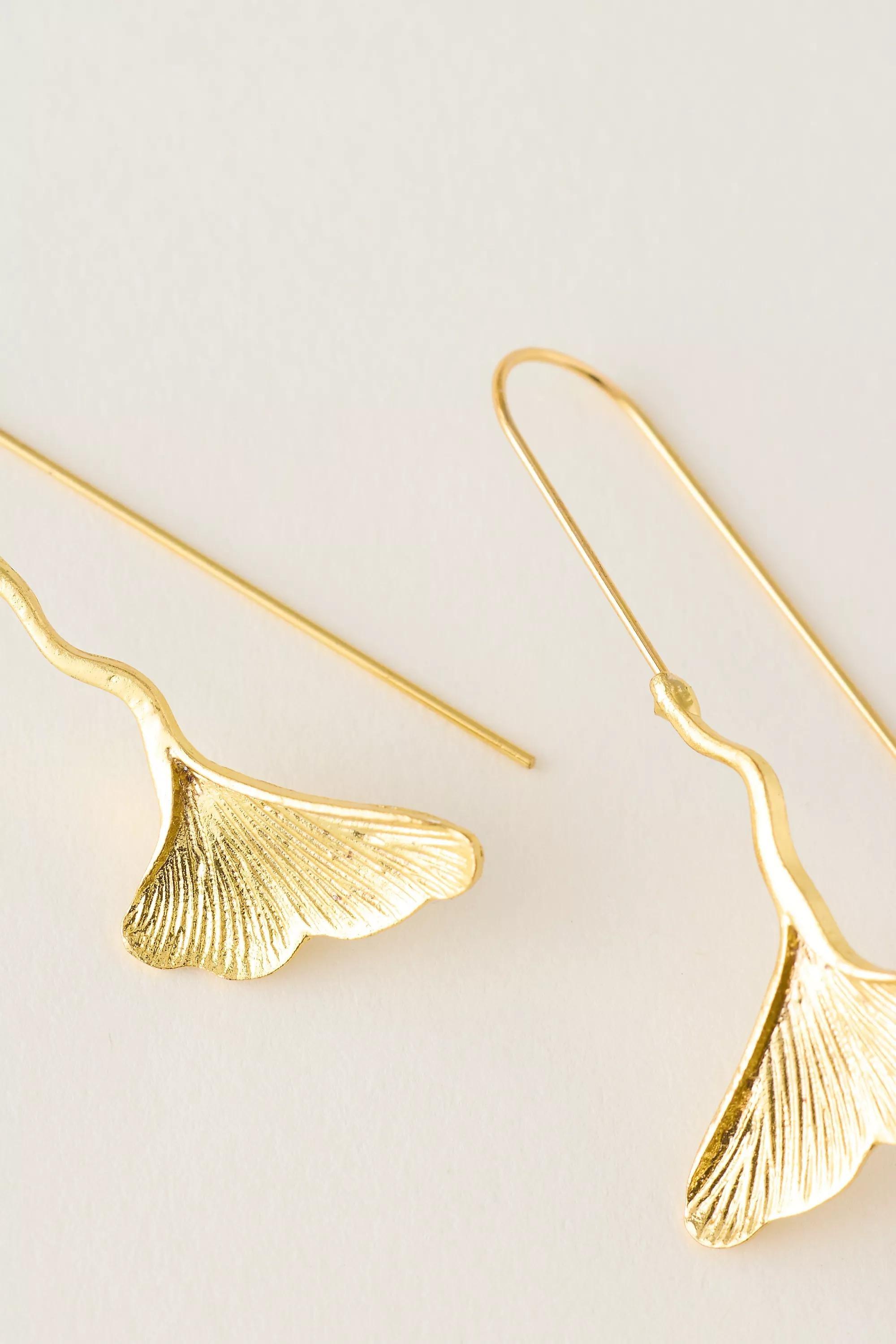 Ginkgo Drop Earrings, Gold, A501_0070, medium