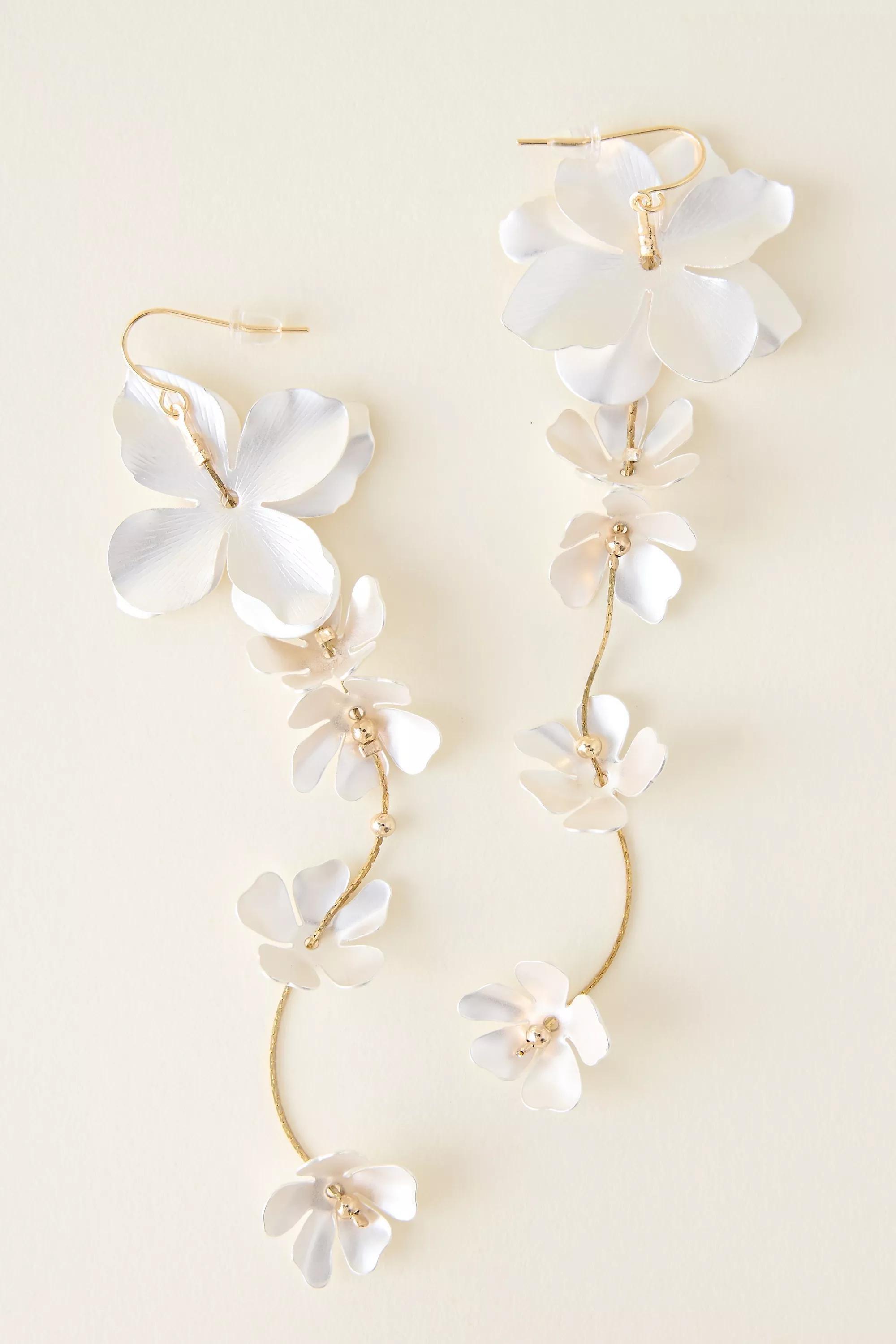 Floral Jasmine Statement Drop Earrings, Silver, A501_0007, large image number 0