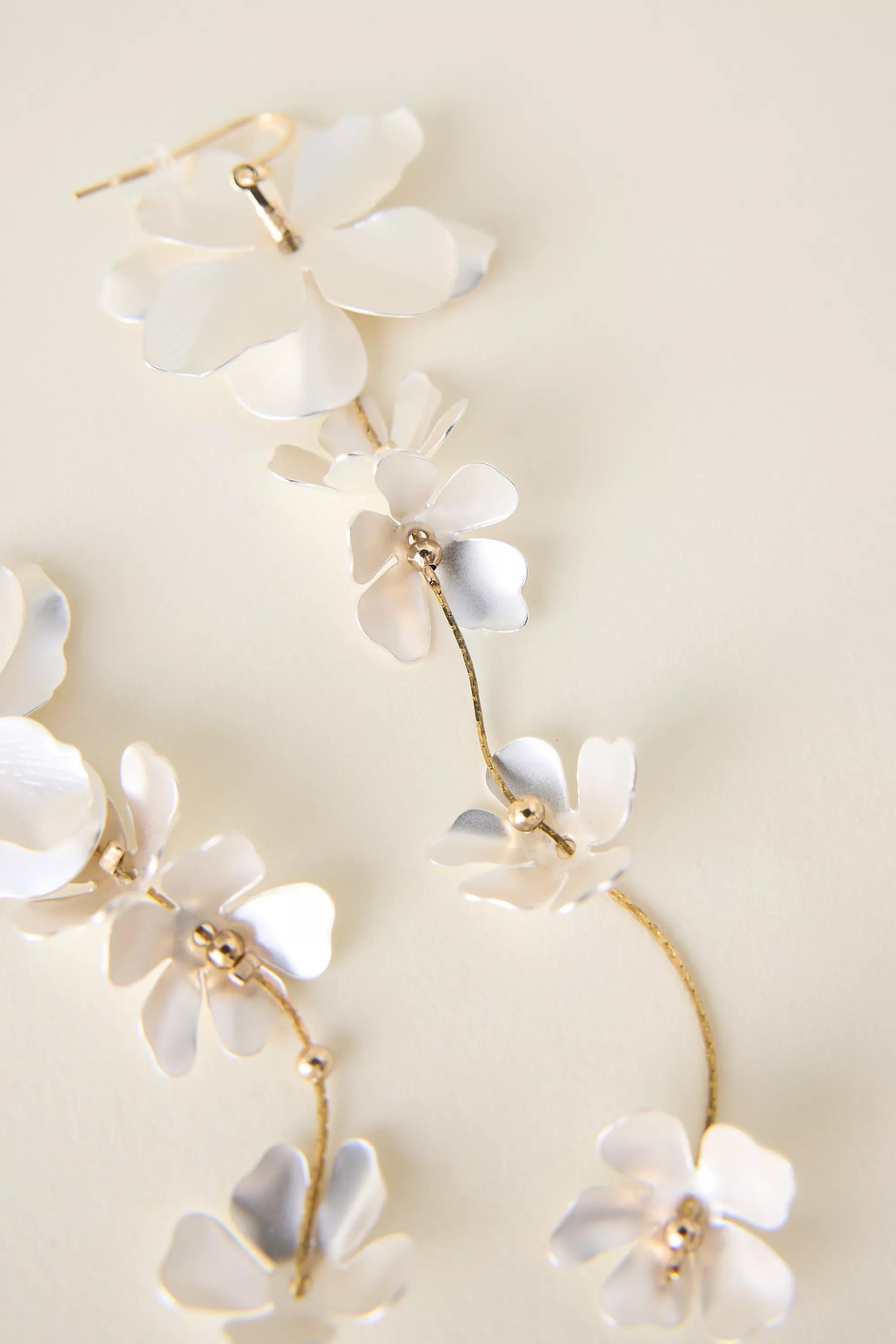 Floral Jasmine Statement Drop Earrings, Silver, A501_0007, large image number 1