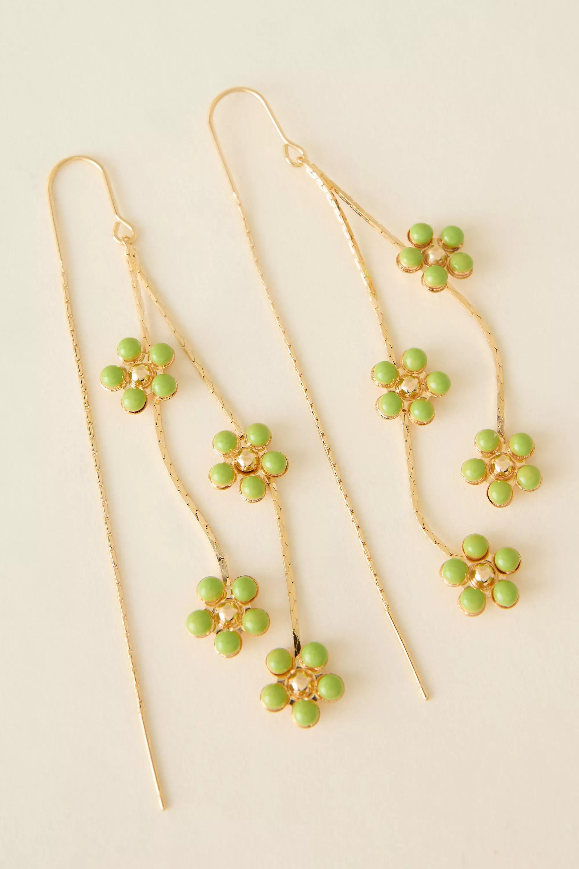 Gold-Plated Daisy Sparkle Threader Earrings, Yellow, Yellow, large image number 0