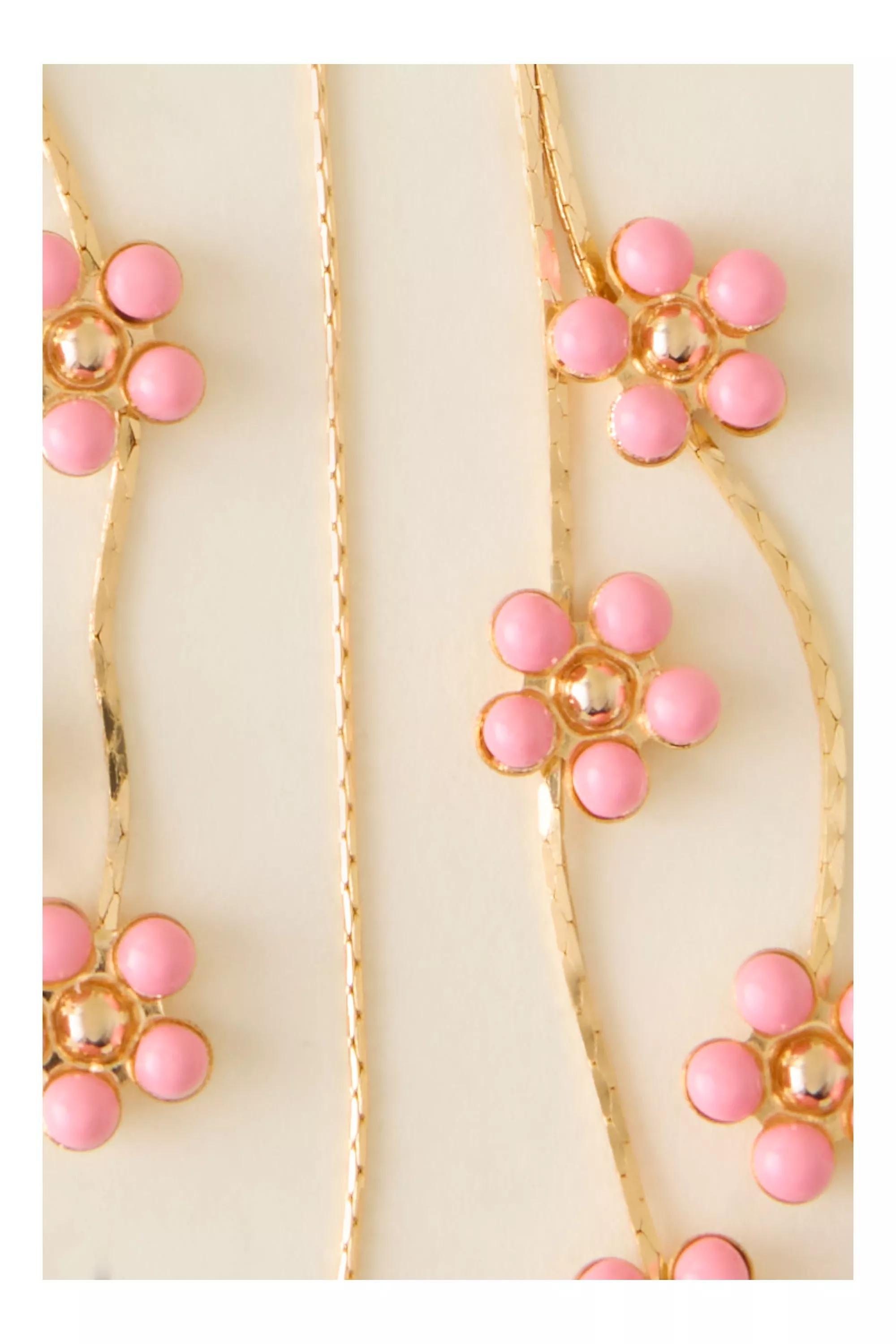 Gold-Plated Daisy Sparkle Threader Earrings, Pink, Pink, large image number 2