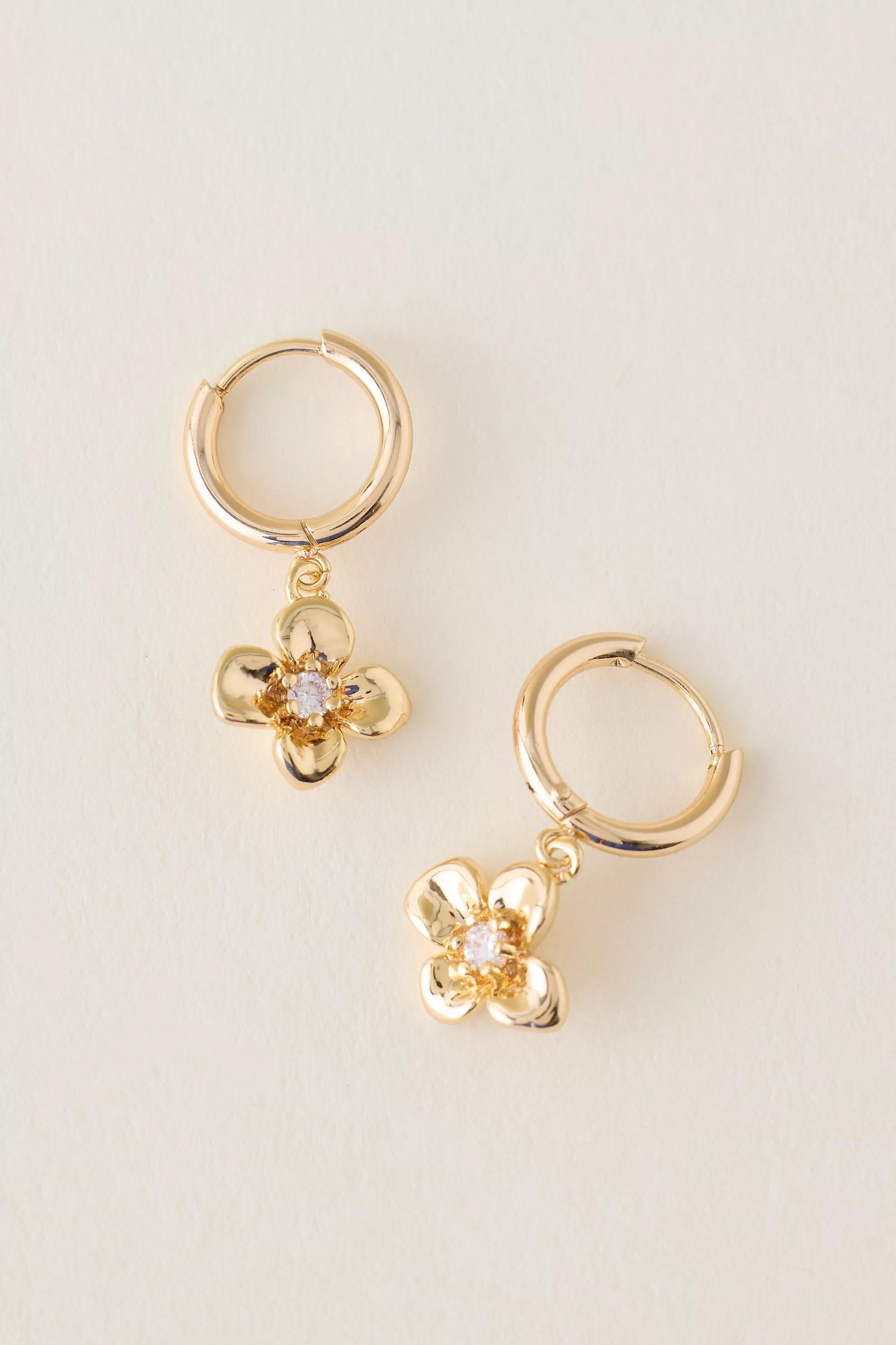 Gold-Plated Daisy Huggie Hoop Earrings, A501_0070, large image number 0