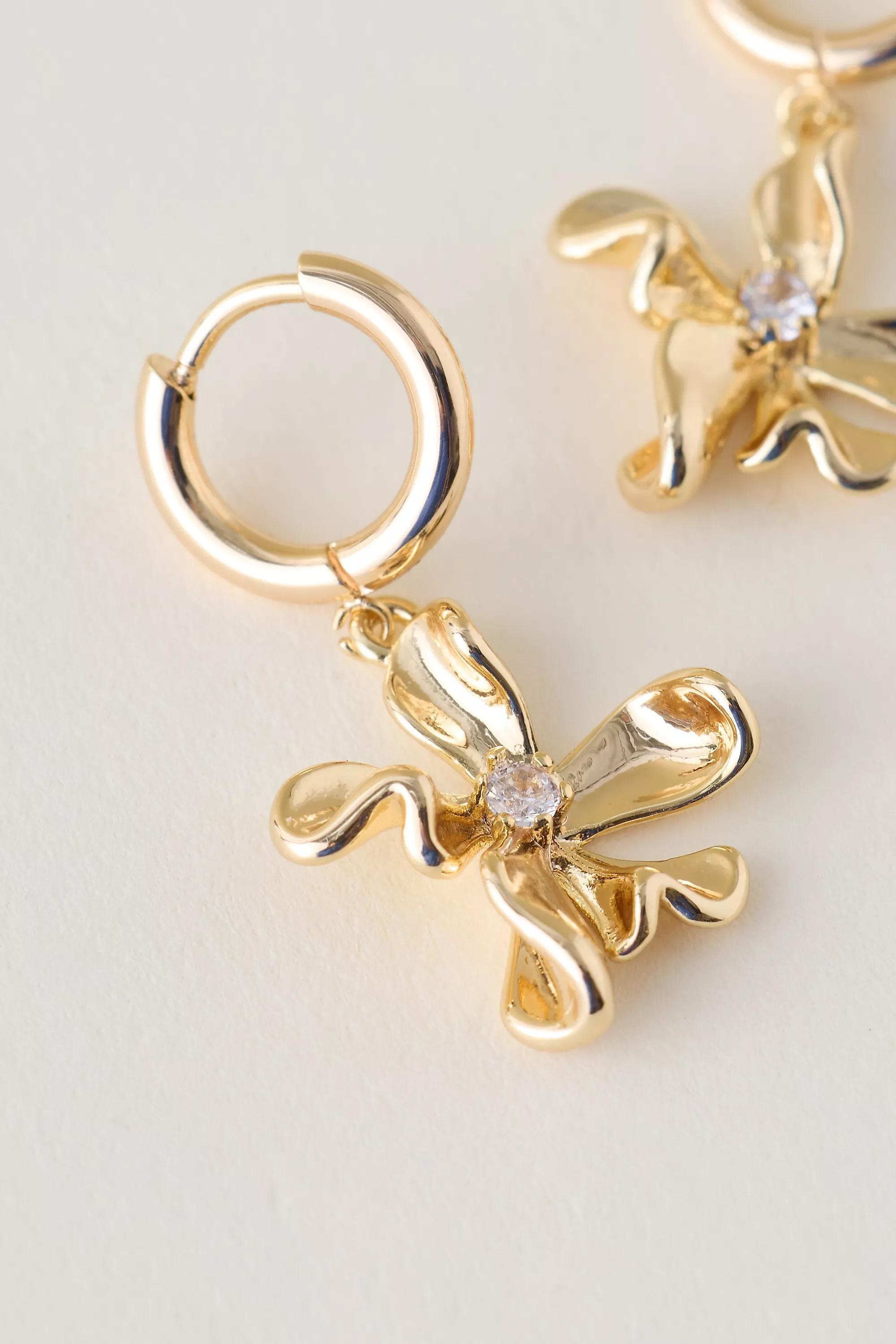 Gold Gold-Plated Floral Huggie Hoop Earrings, A501_0070, large image number 1