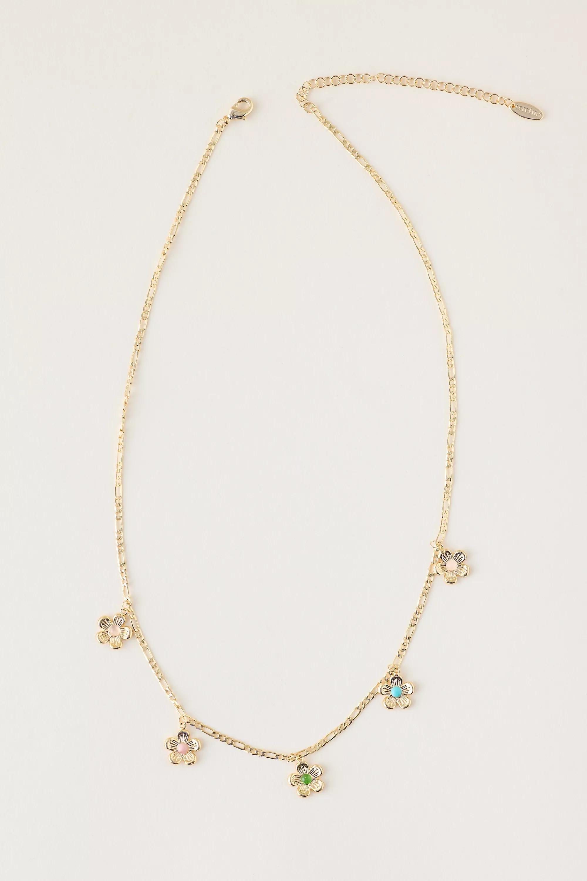 Gold-Plated Daisy Charm Necklace, Blue, A501_0040, medium