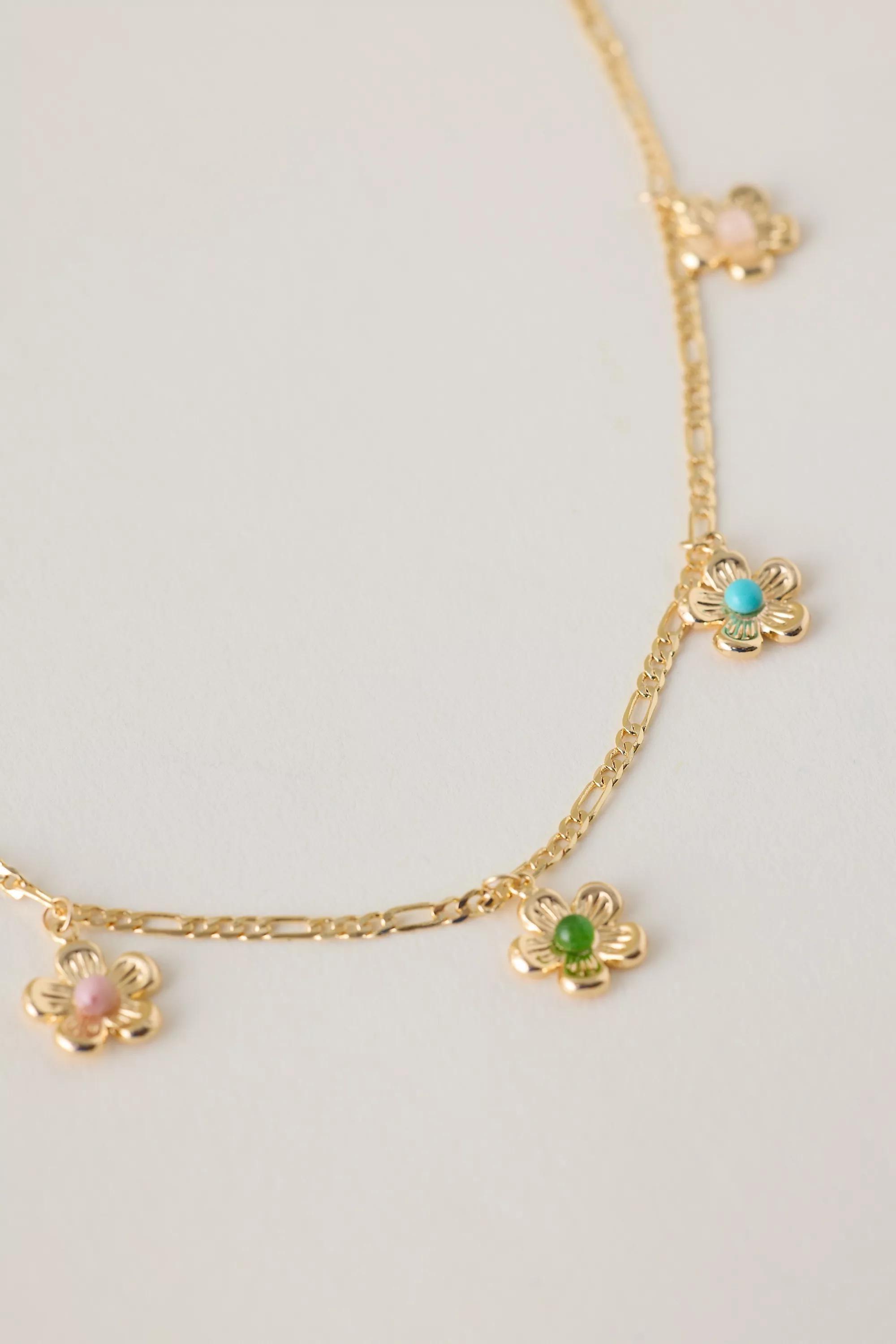 Gold-Plated Daisy Charm Necklace, Blue, A501_0040, large image number 2