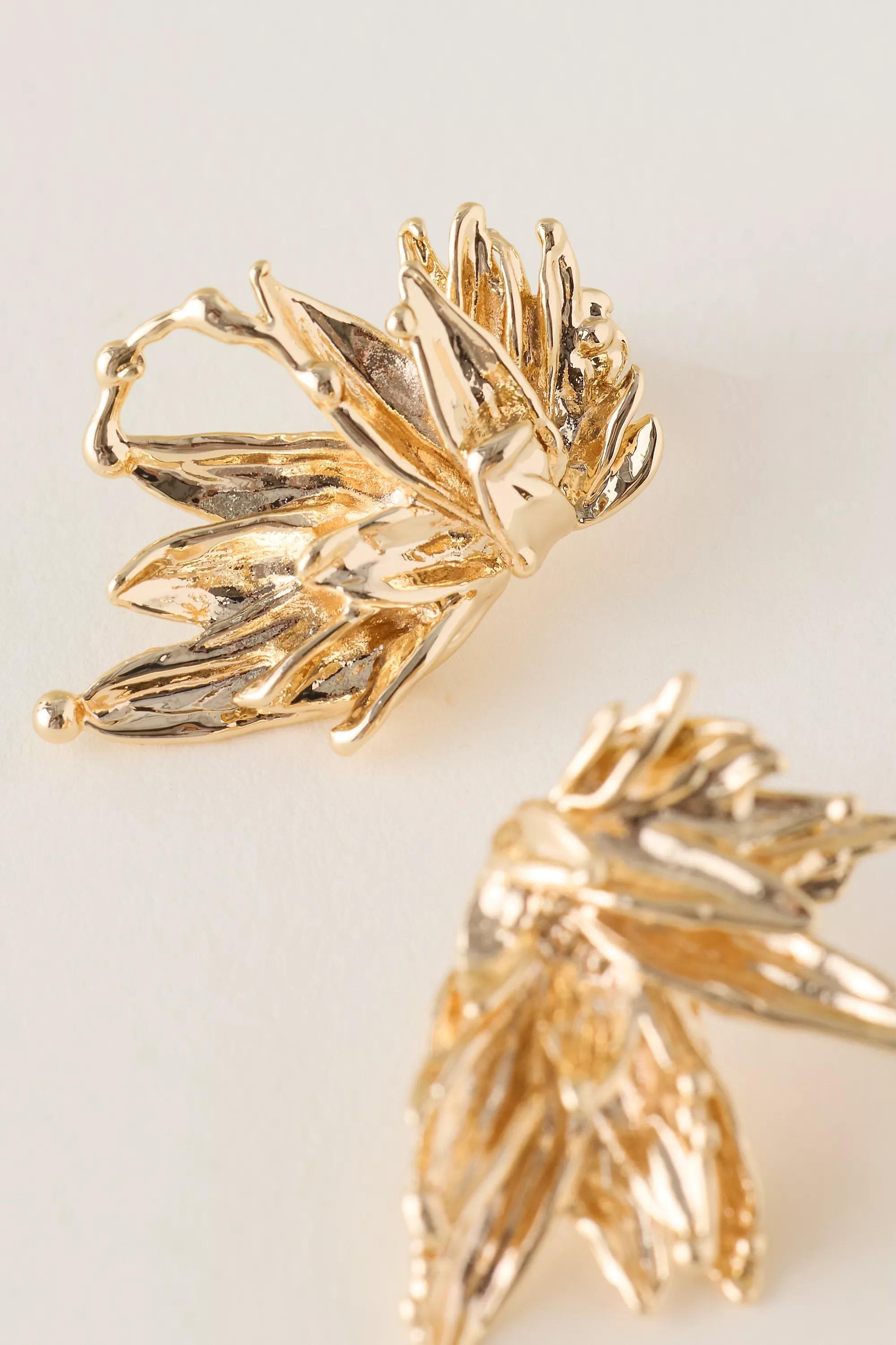 Floral Abstract Post Earrings, Gold, A501_0070, large image number 1