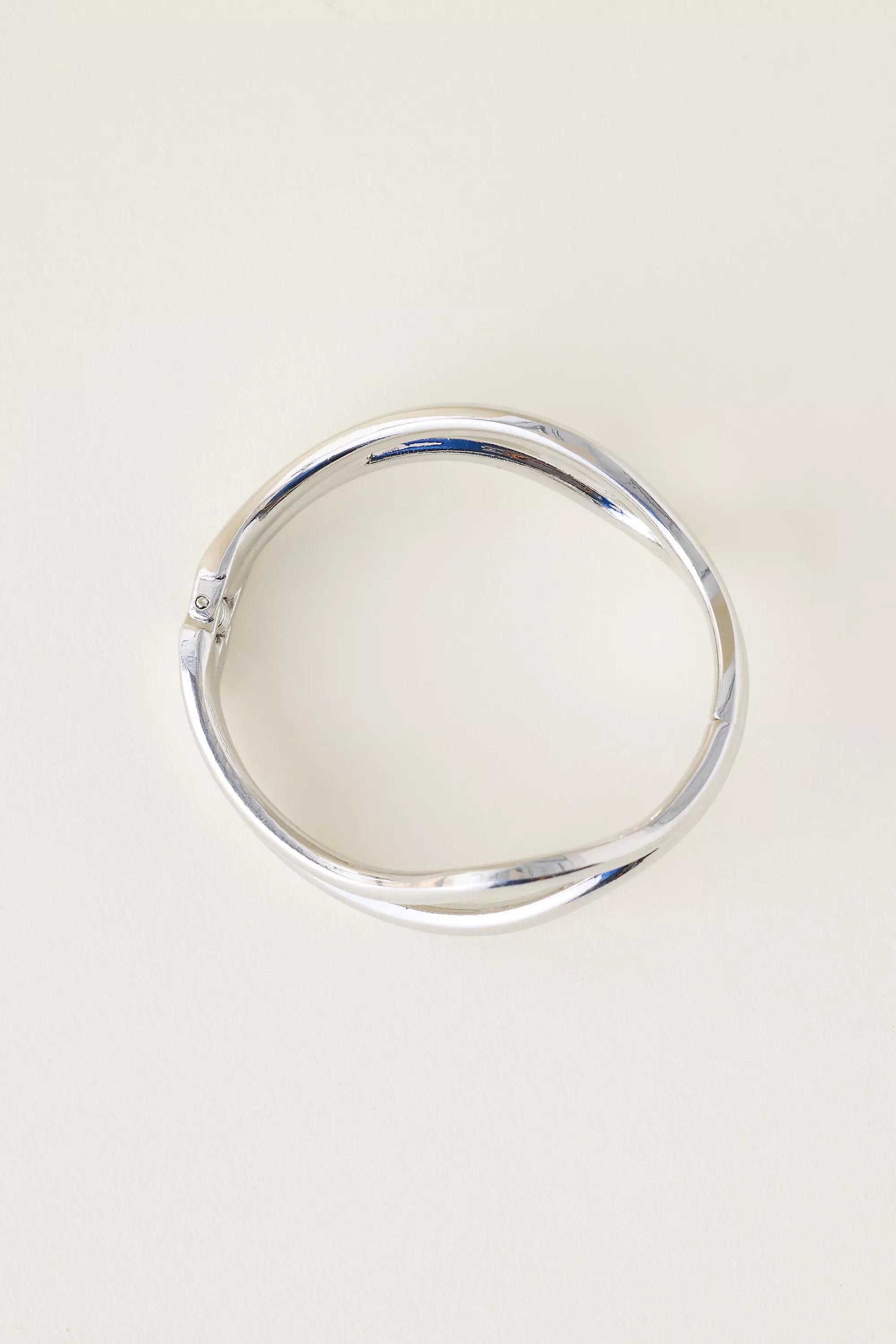 Waved Bangle Bracelet, Silver, A501_0007, medium
