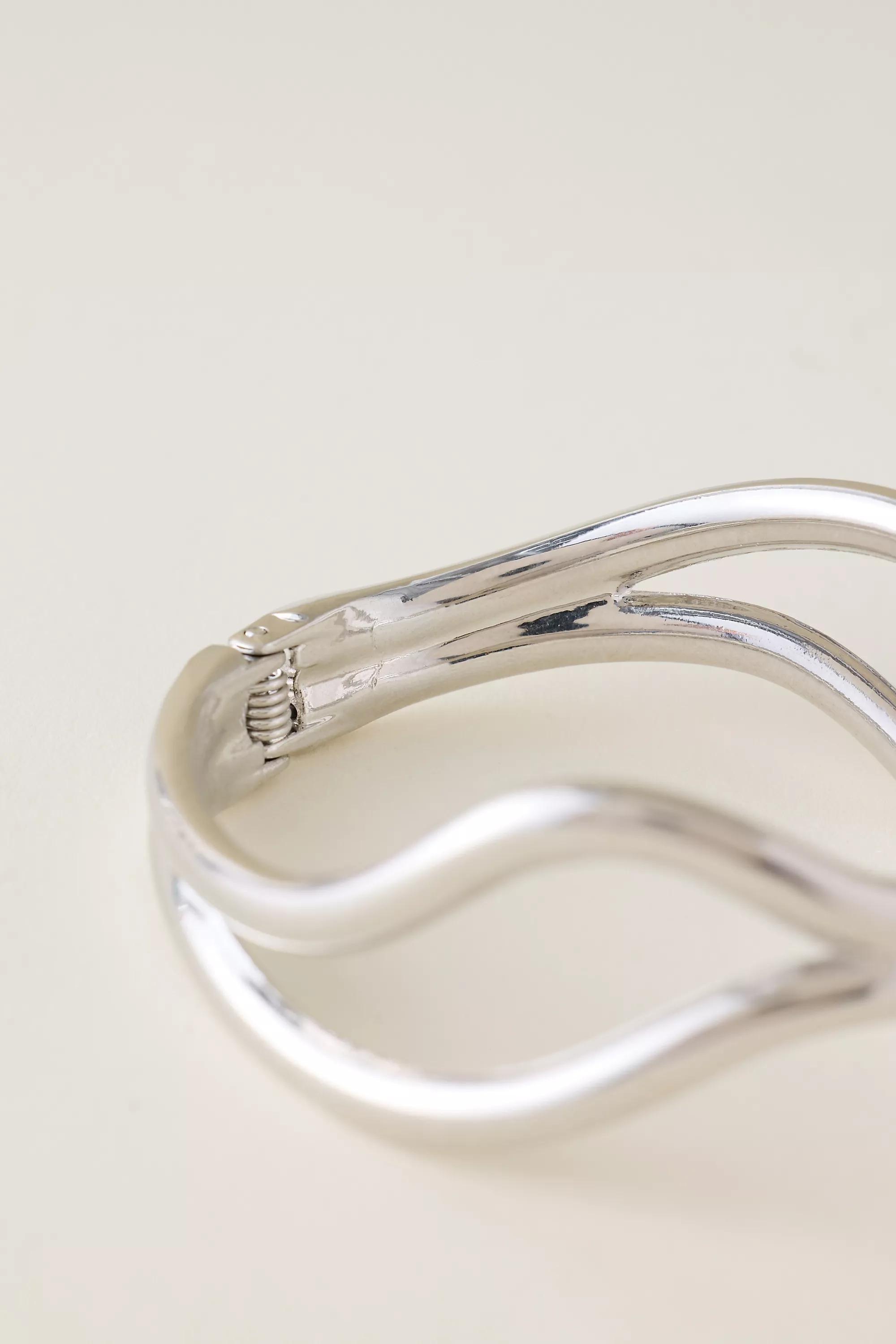 Waved Bangle Bracelet, Silver, A501_0007, medium