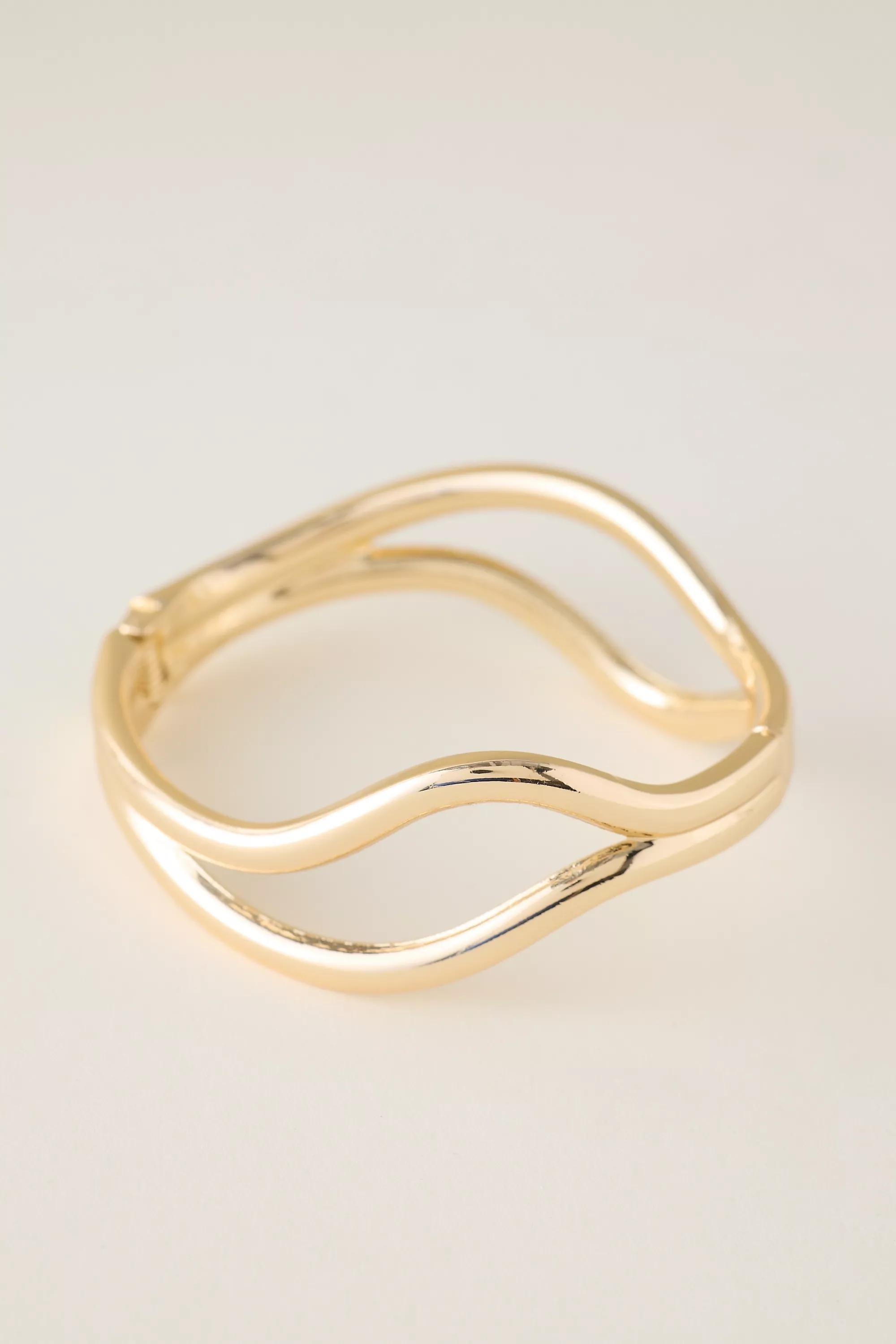 Waved Bangle Bracelet, Gold, A501_0070, medium
