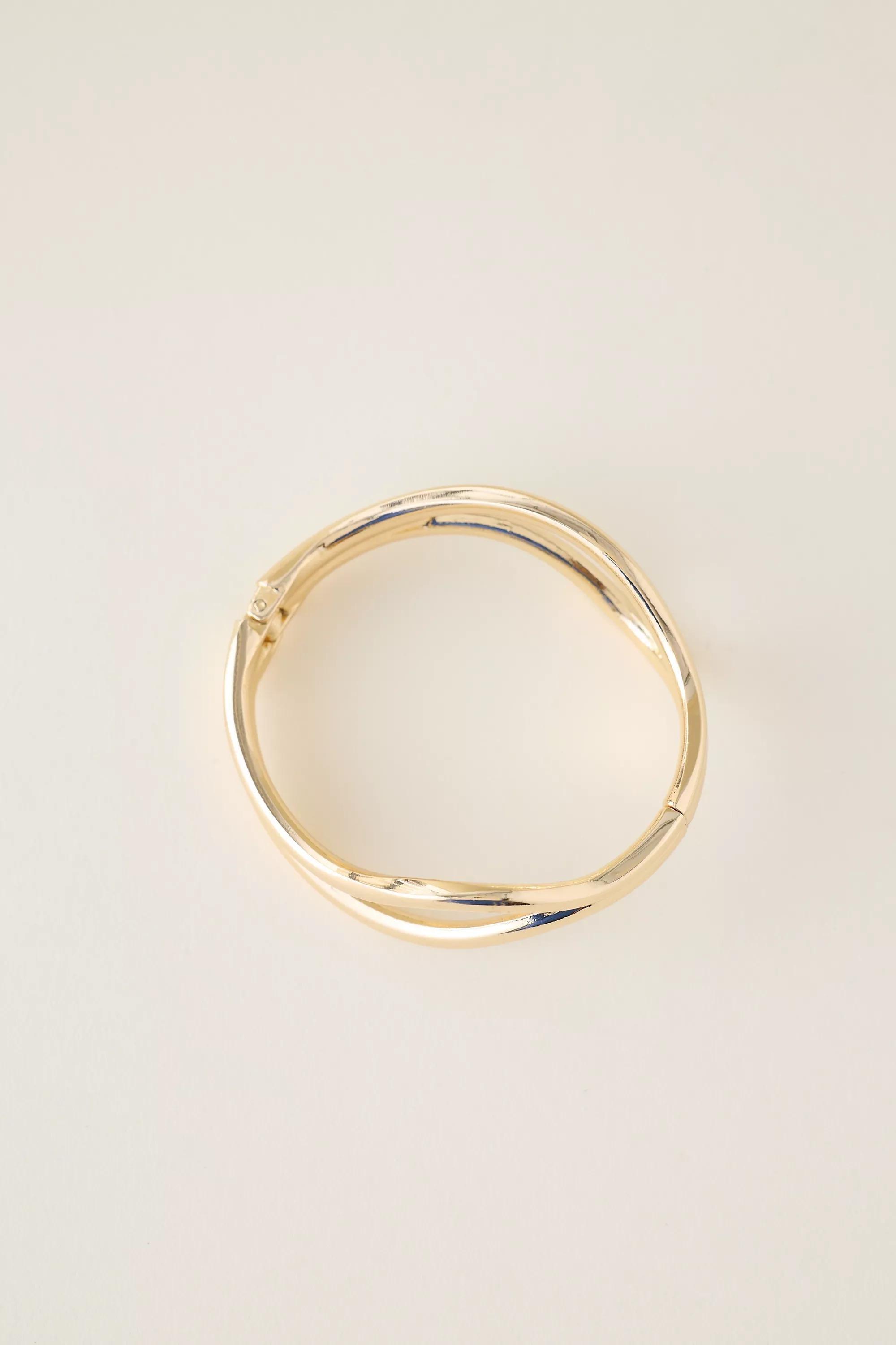 Waved Bangle Bracelet, Gold, A501_0070, medium