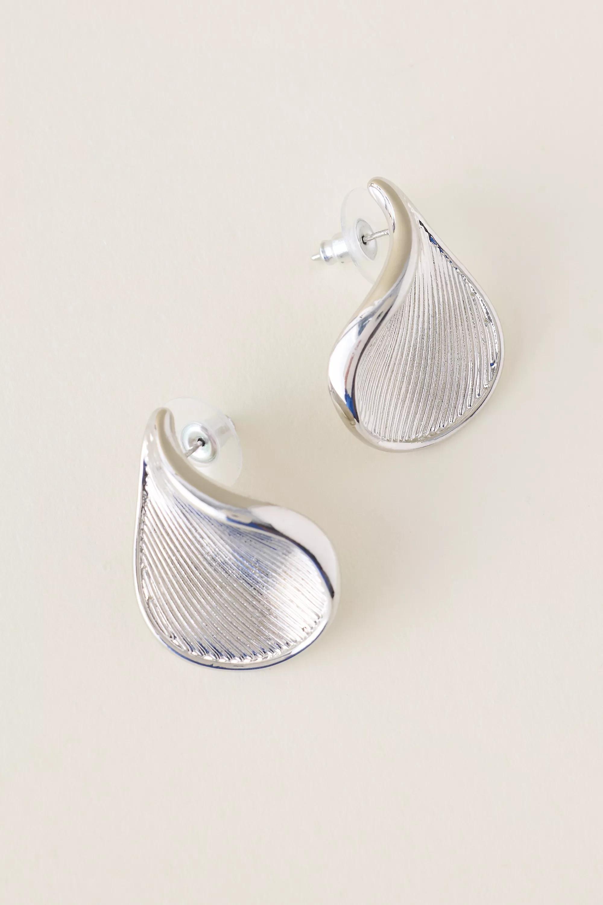Ribbed Teardrop Earrings, Silver, A501_0007, medium