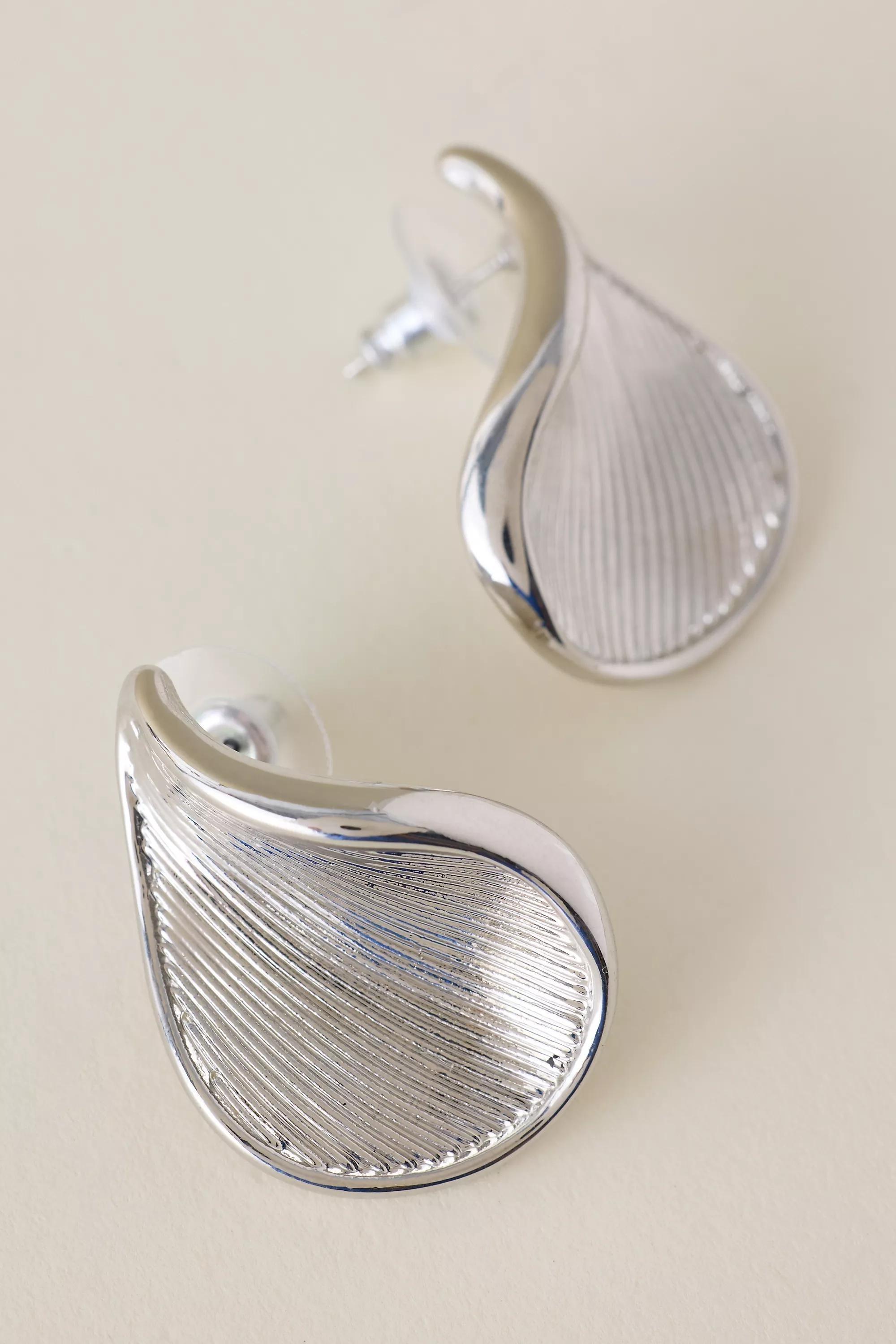 Ribbed Teardrop Earrings, Silver, A501_0007, medium