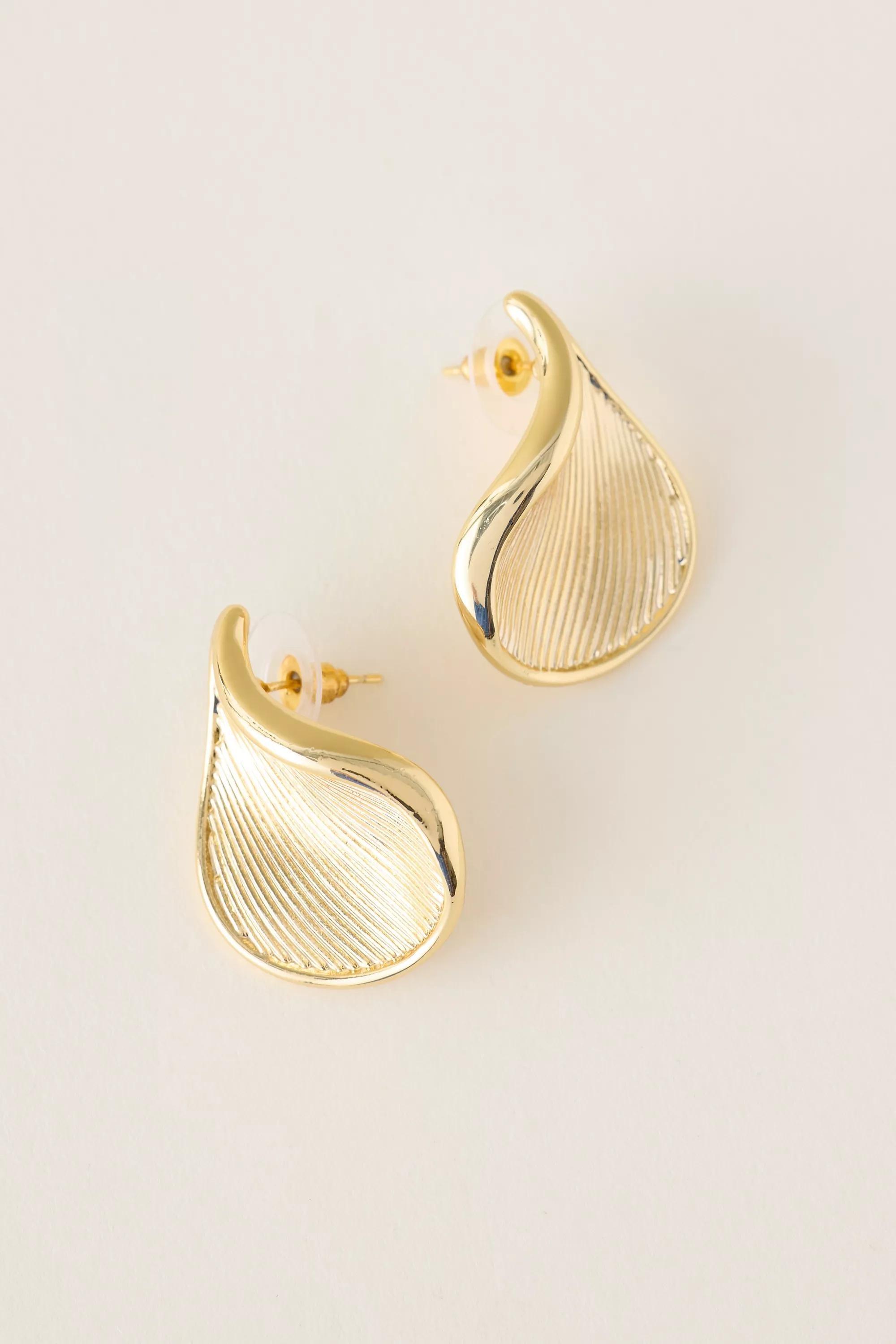 Ribbed Teardrop Earrings, Gold, A501_0070, large image number 0