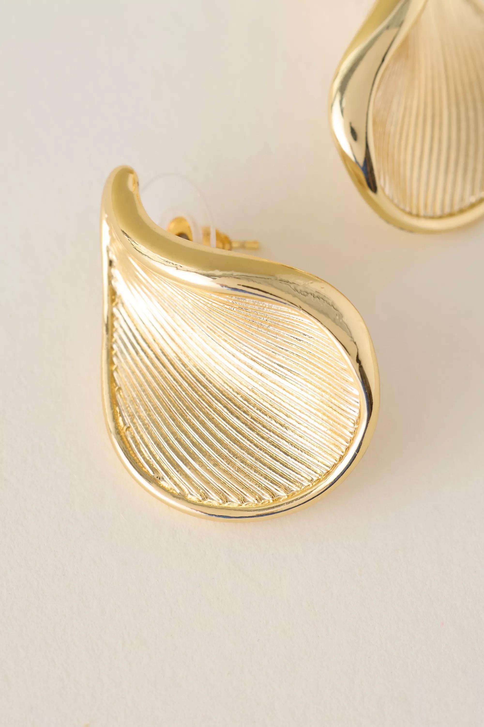 Ribbed Teardrop Earrings, Gold, A501_0070, large image number 1