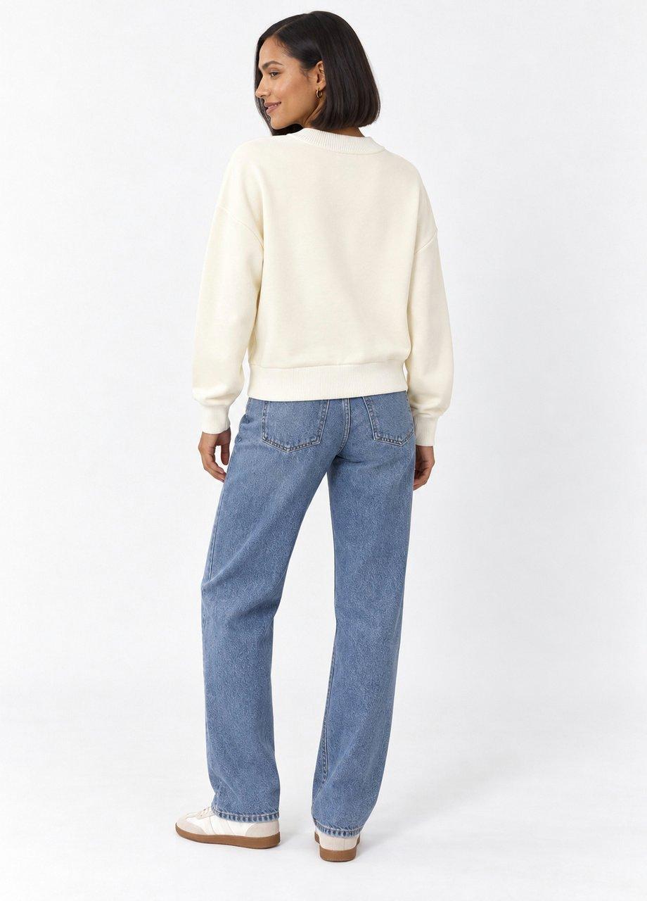 Buttoned Knit Sweatshirt, Cream, Cream, large image number 1