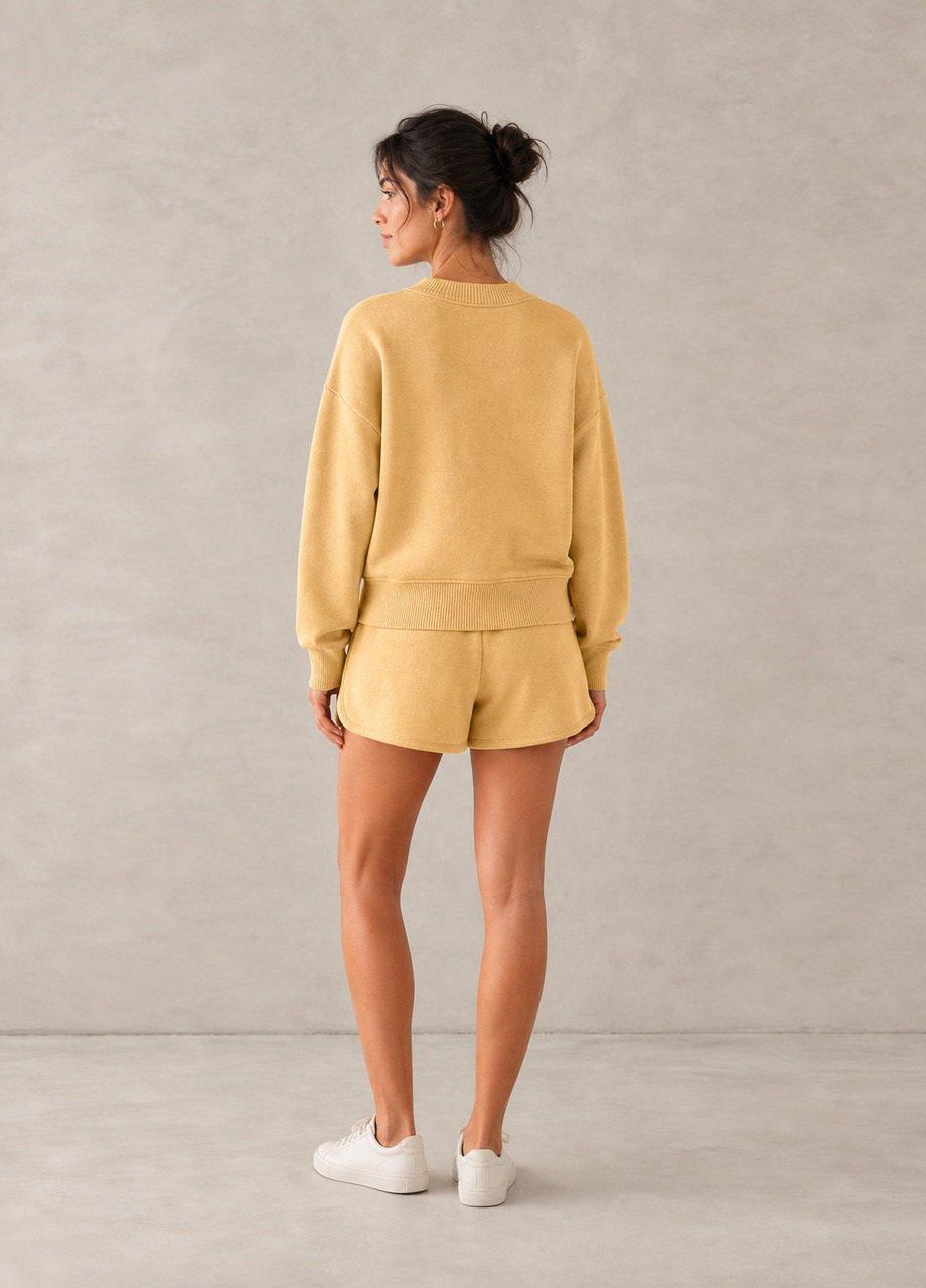 Buttoned Knit Sweatshirt, Yellow, Yellow, medium