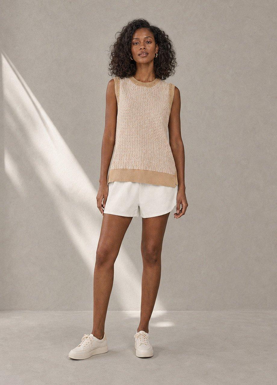 Textured Sleeveless Knit Top, Beige, Beige, large image number 0
