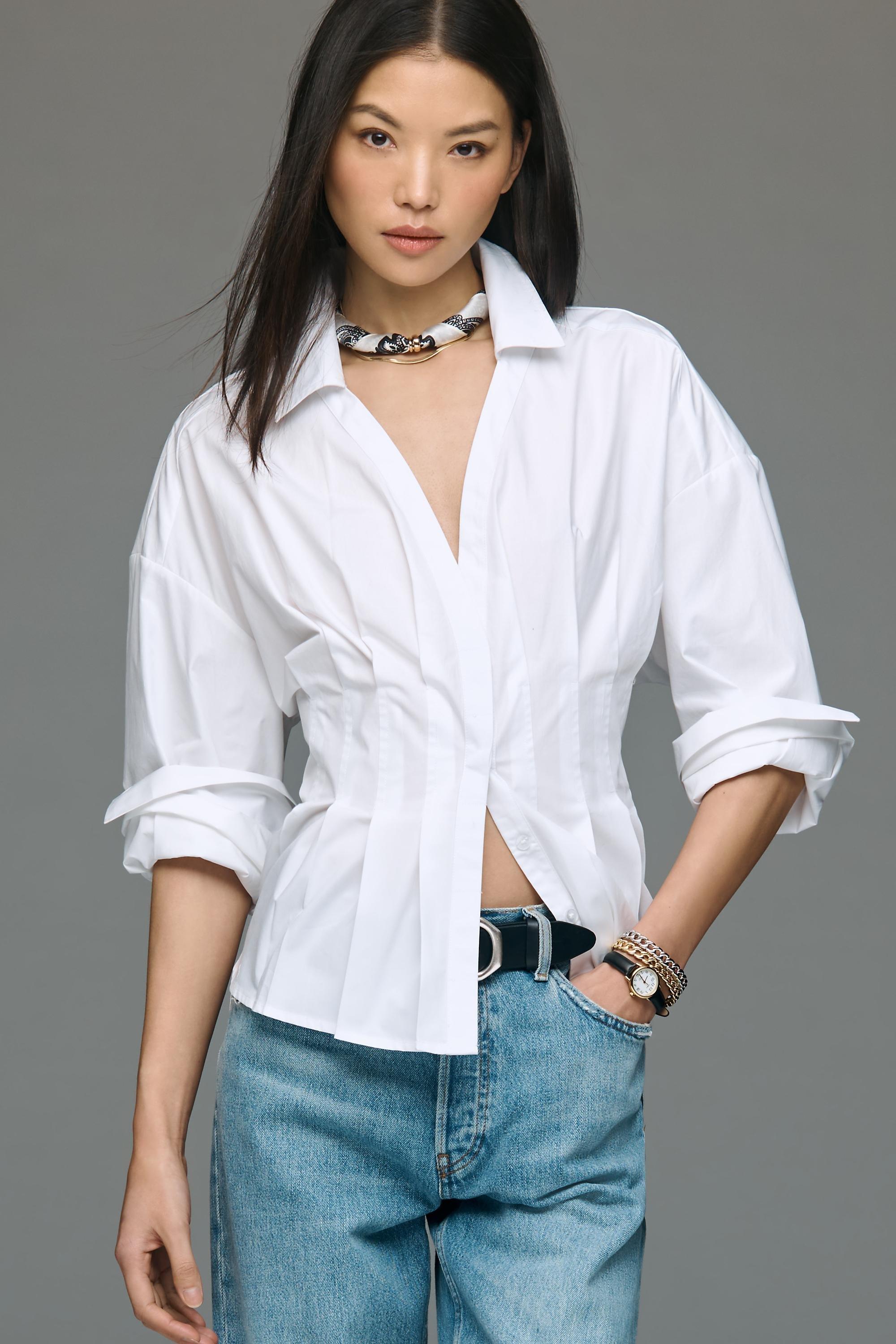 By Anthropologie Waisted Button-down Shirt, White, A501_0010, large image number 0