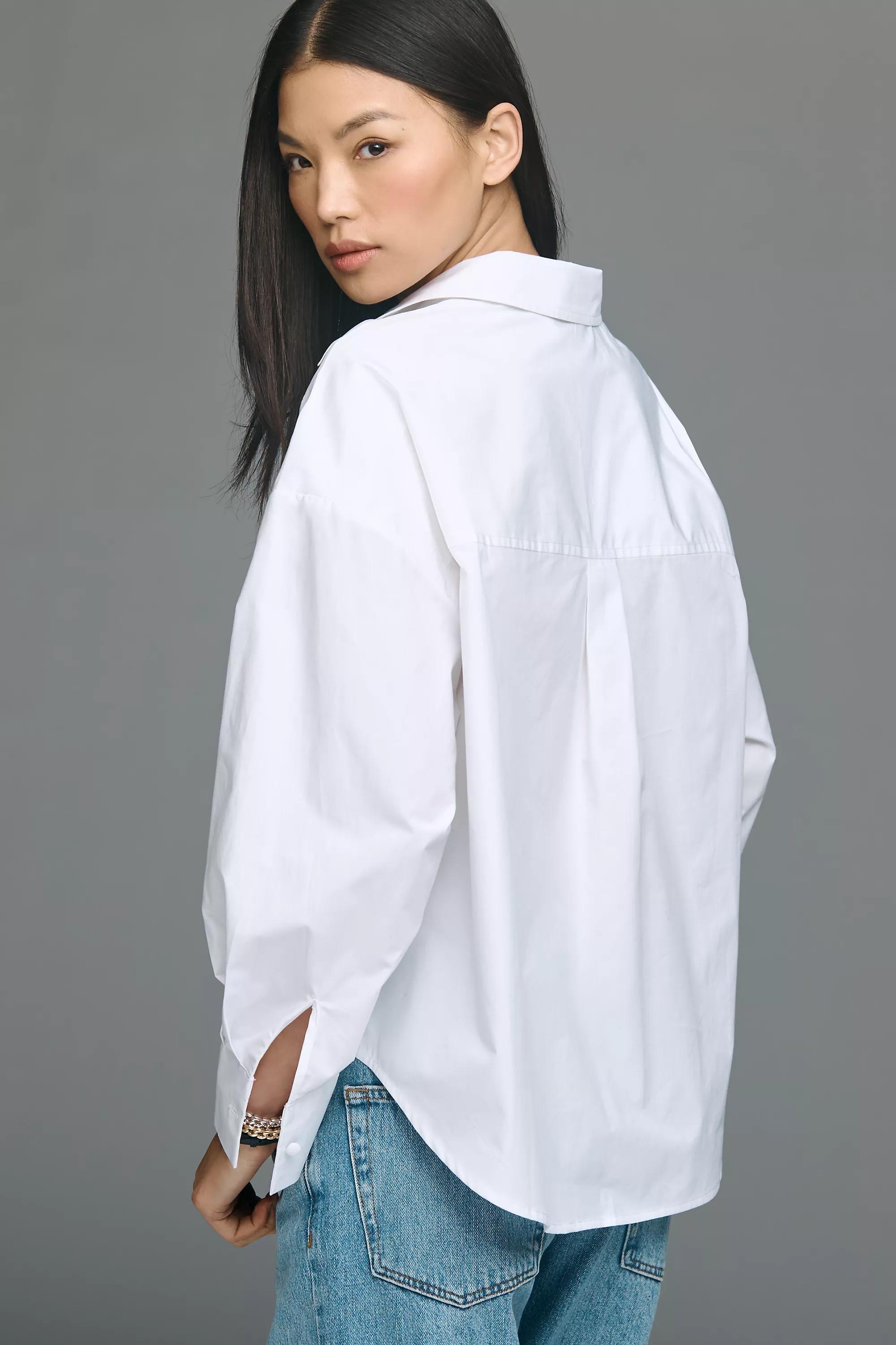 By Anthropologie Waisted Button-down Shirt, White, A501_0010, medium