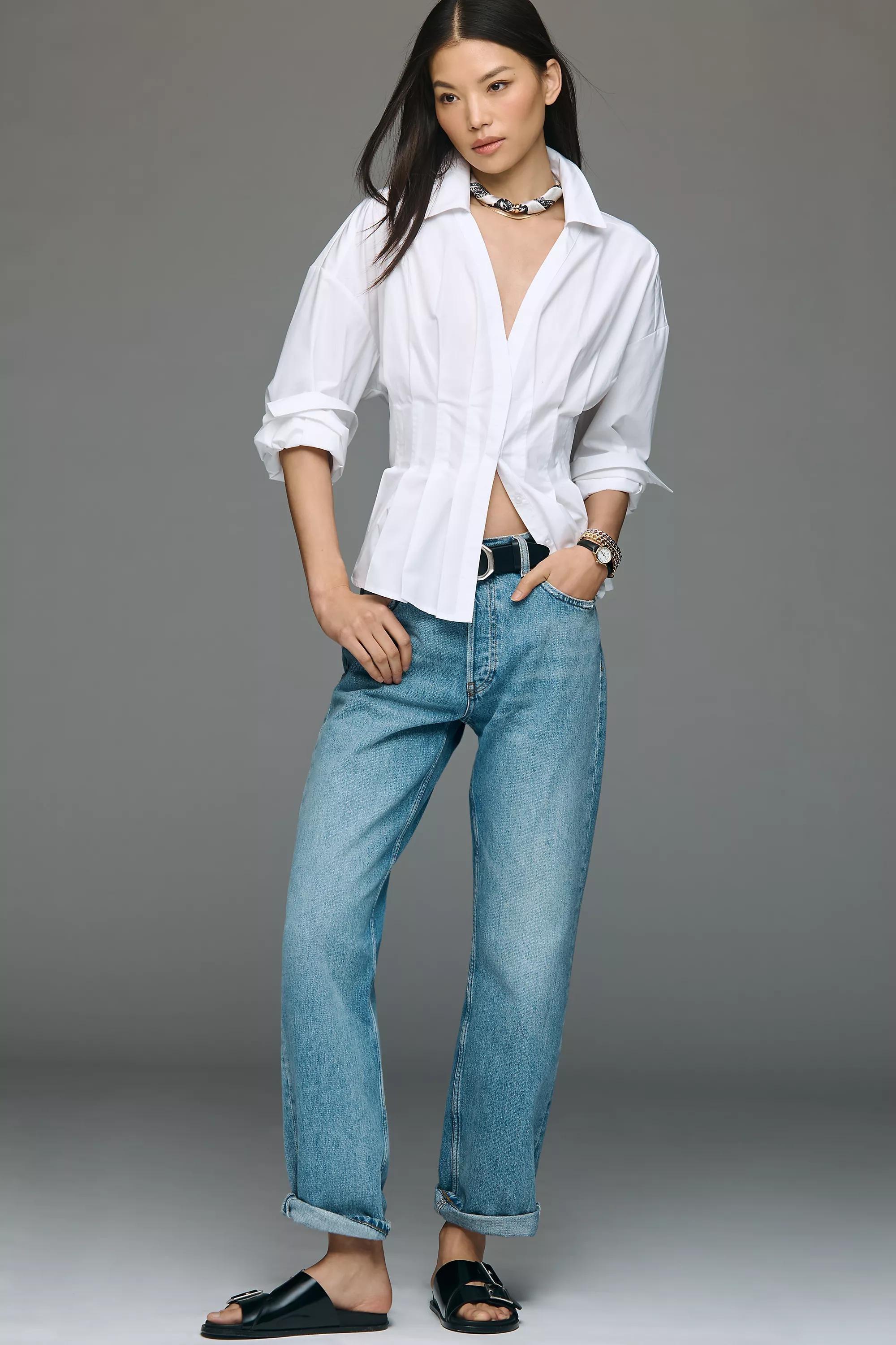 By Anthropologie Waisted Button-down Shirt, White, A501_0010, medium