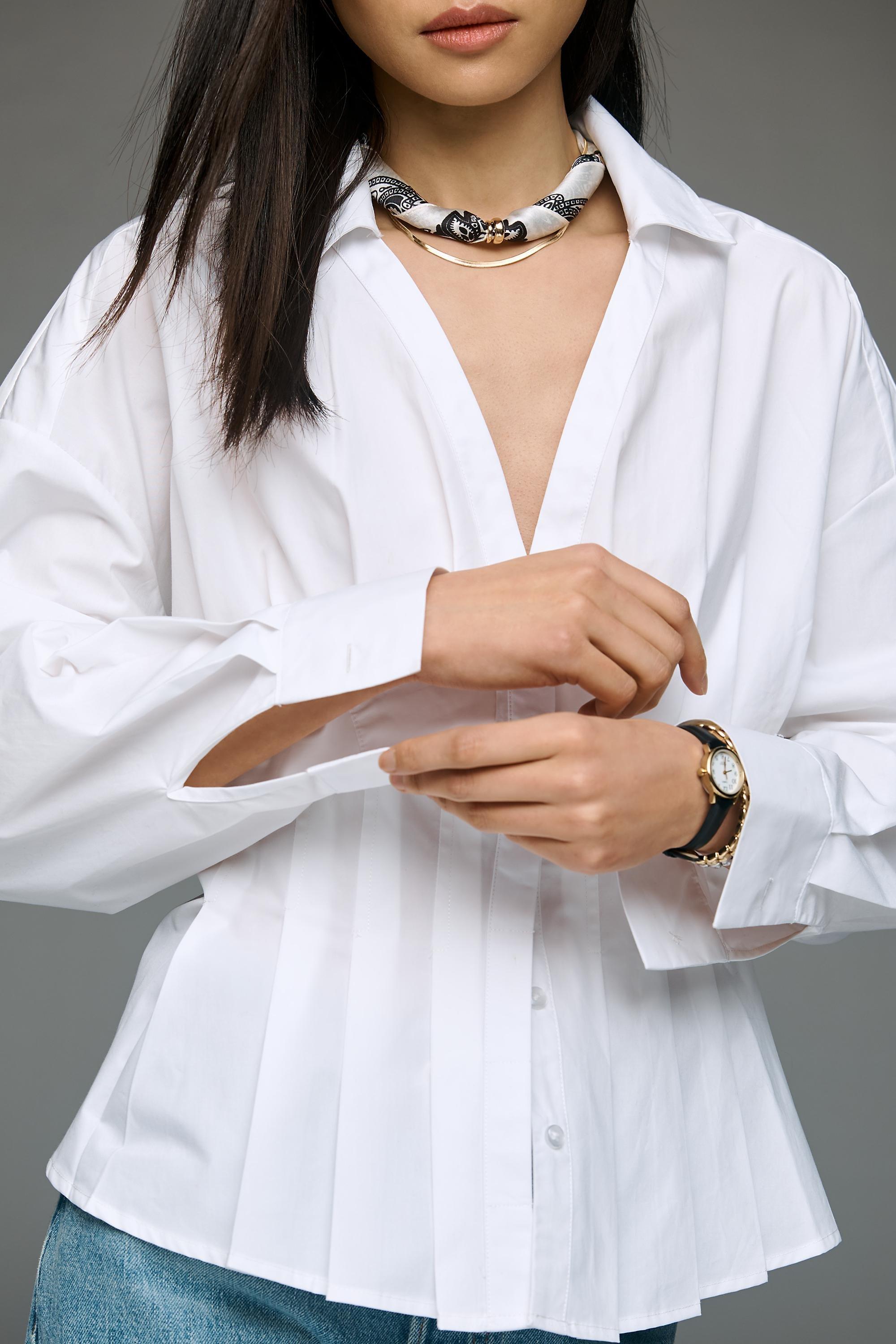 By Anthropologie Waisted Button-down Shirt, White, A501_0010, large image number 3