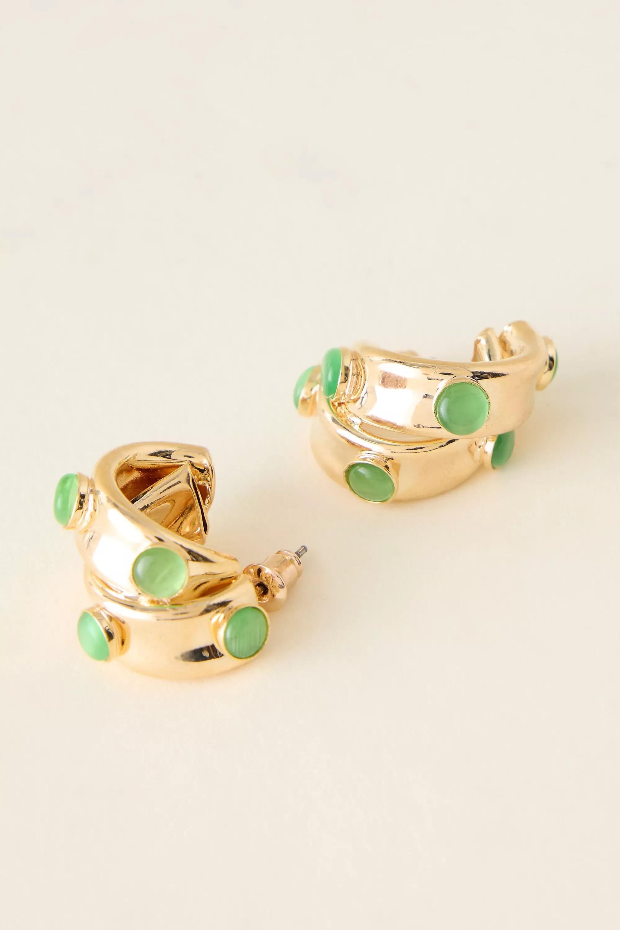 Stone Dot Curved Earrings, Green, A501_0030, large image number 0