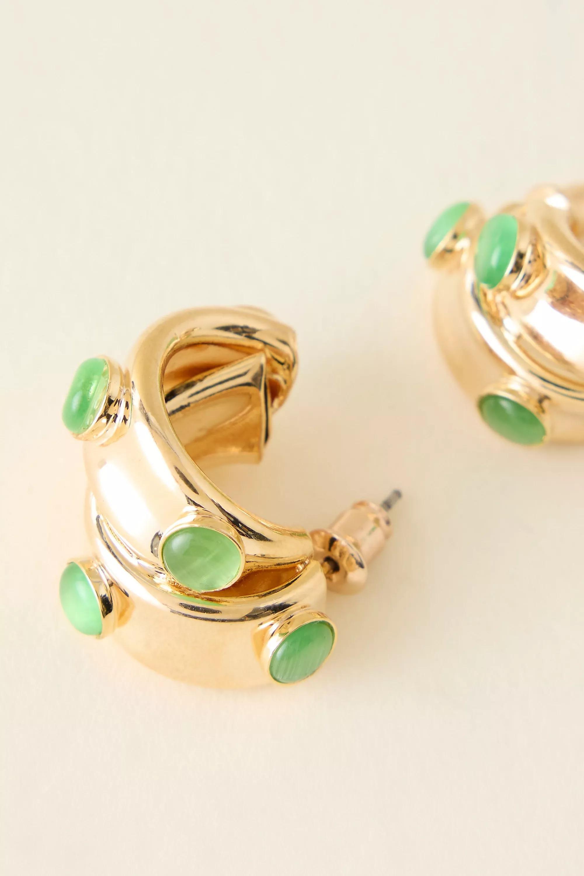 Stone Dot Curved Earrings, Green, A501_0030, large image number 3