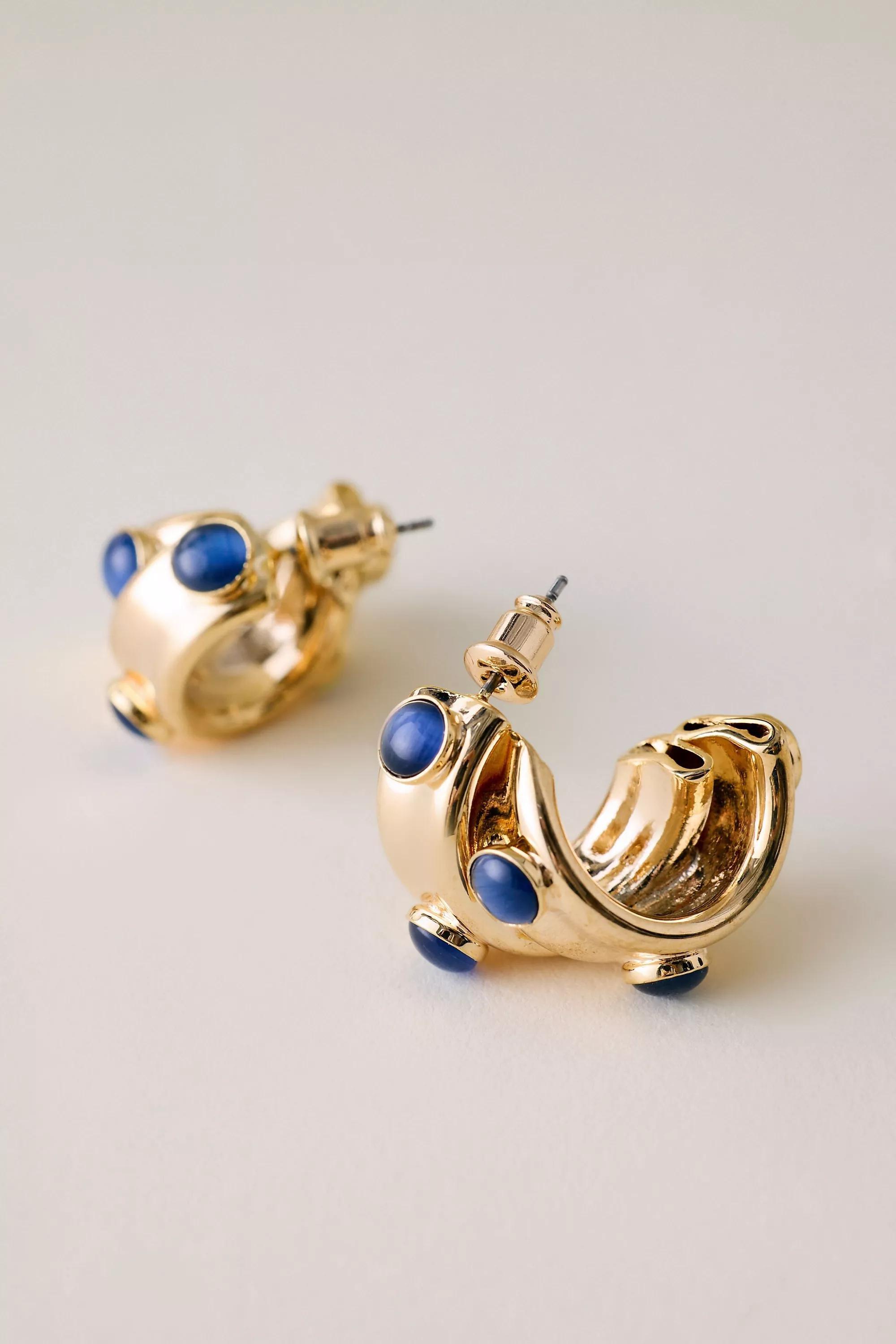Stone Dot Curved Earrings, Navy, A501_0041, large image number 0