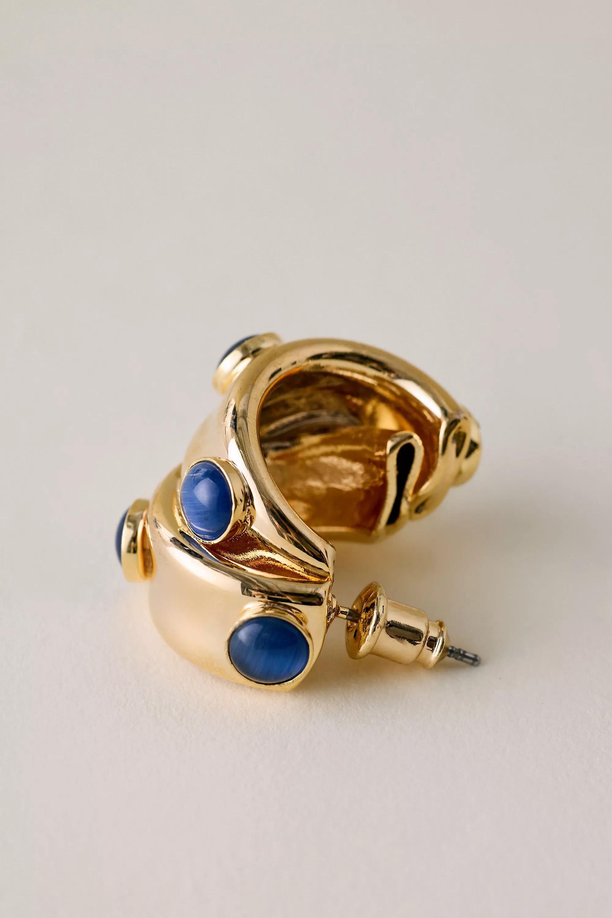 Stone Dot Curved Earrings, Navy, A501_0041, large image number 2