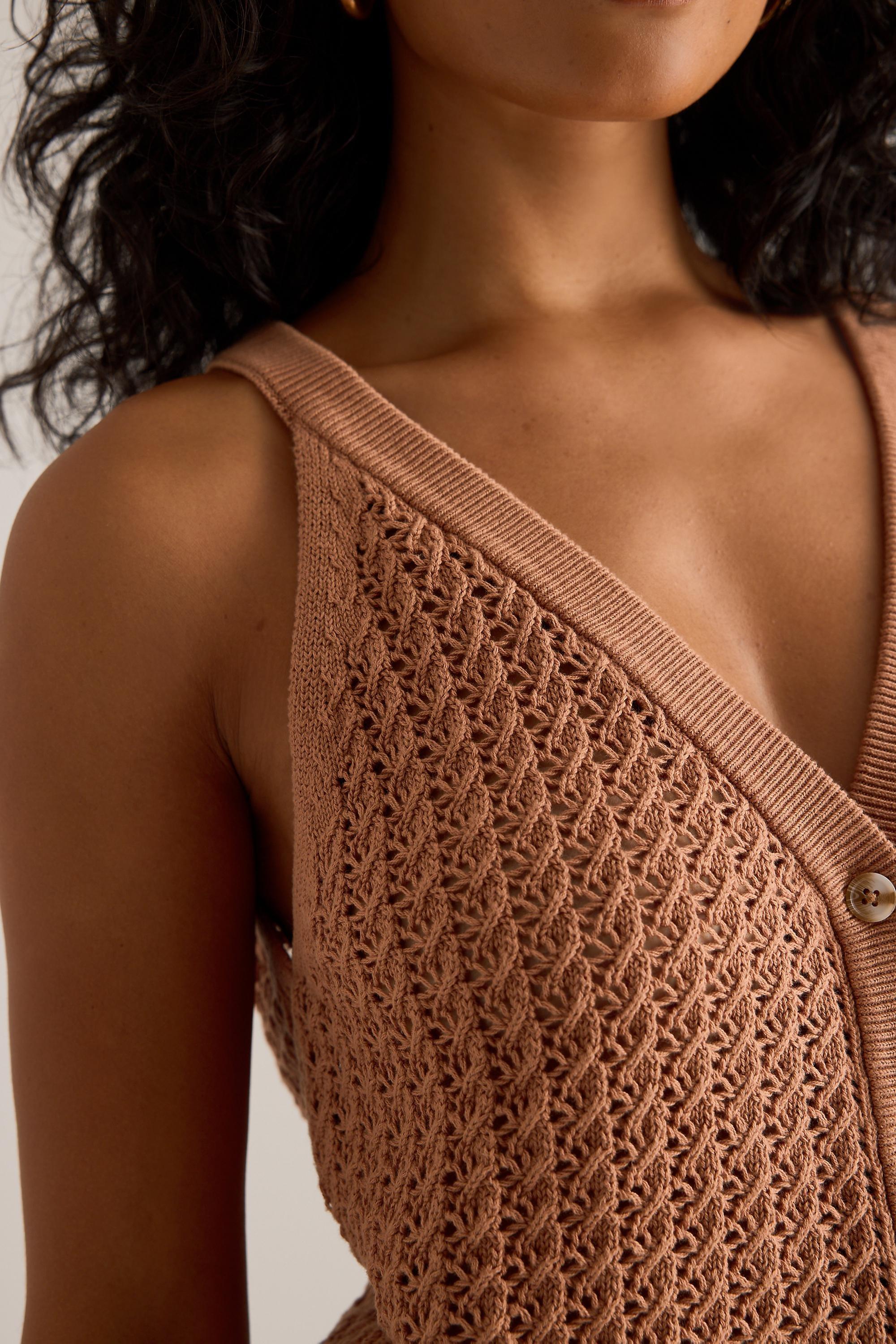 Varley Alessia Pointelle Knit Tank Cotton Top, Brown, Brown, large image number 4