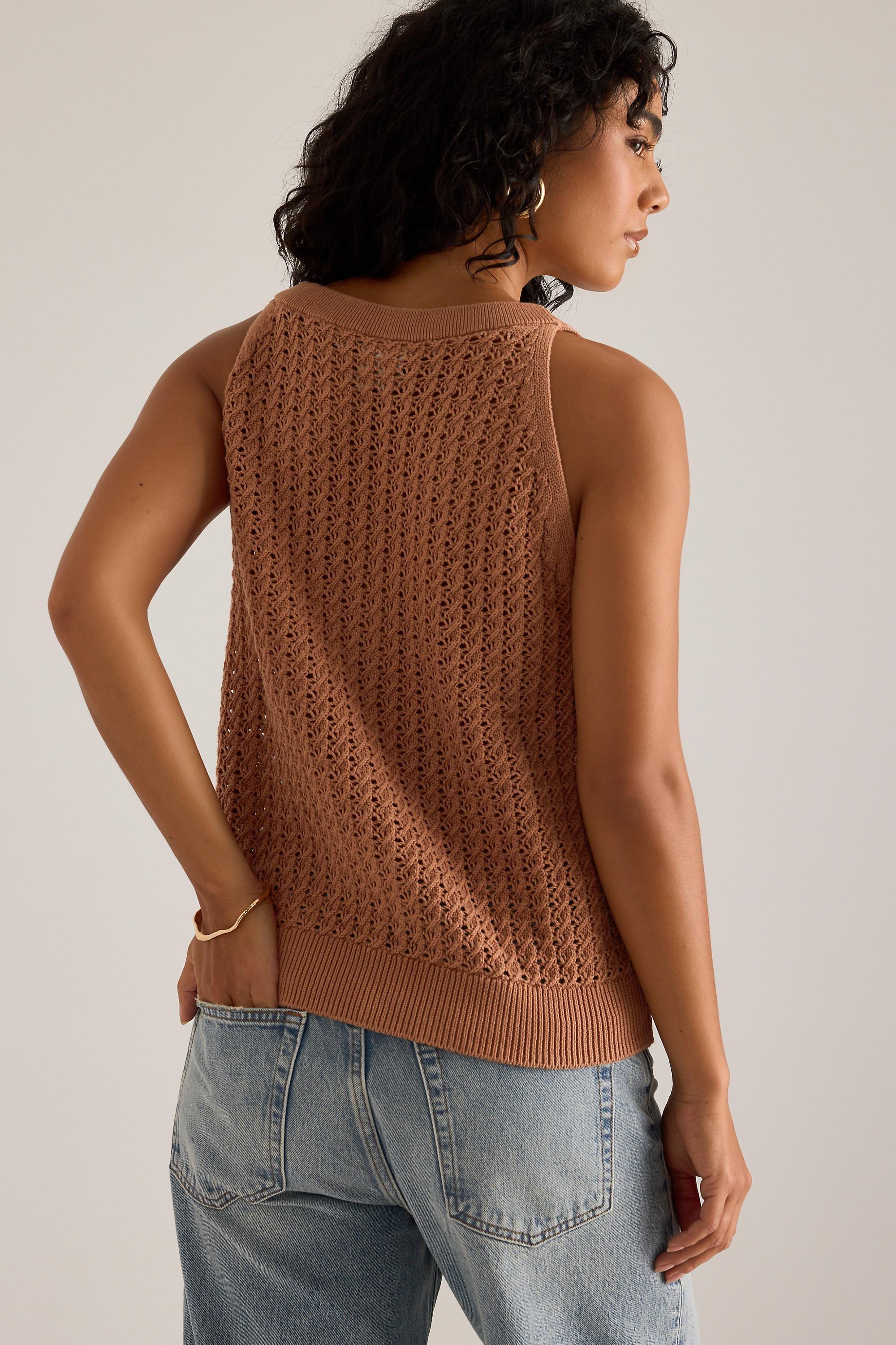 Varley Alessia Pointelle Knit Tank Cotton Top, Brown, Brown, large image number 5