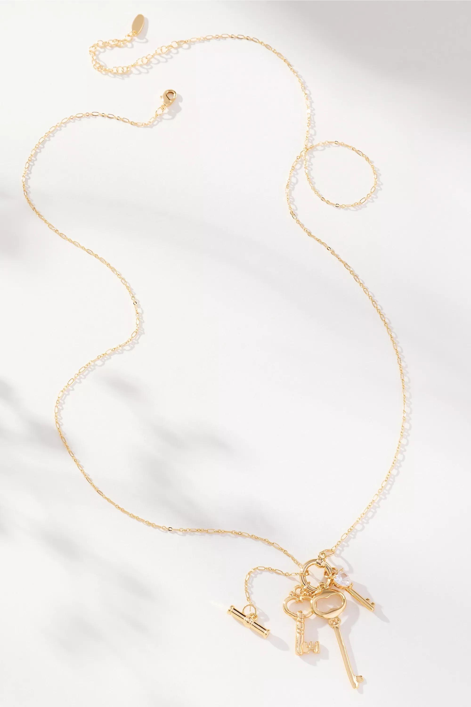 Multi-Key Pendant Necklace, Gold, Gold, medium