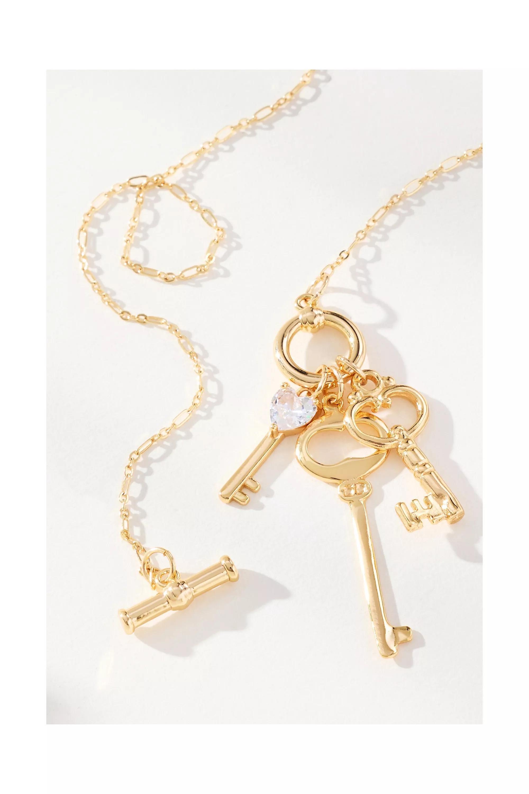 Multi-Key Pendant Necklace, Gold, A501_0070, large image number 1